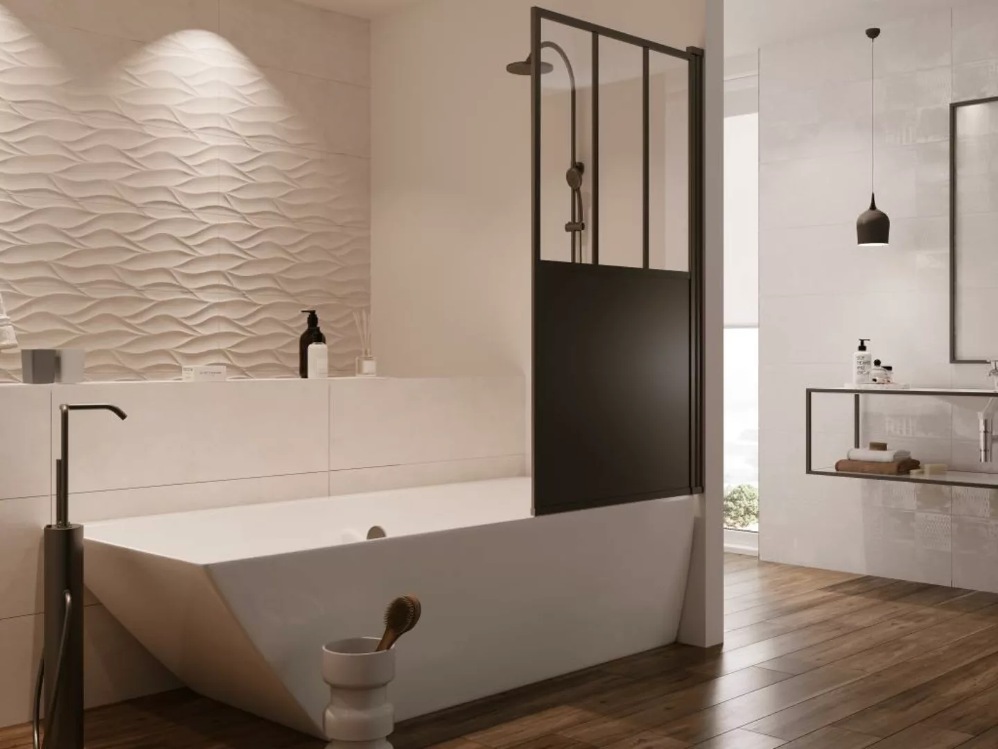 Duschtrennwand Badewanne Atelier - 80 x 140 cm - Schwarz matt - URBANIK günstig online kaufen