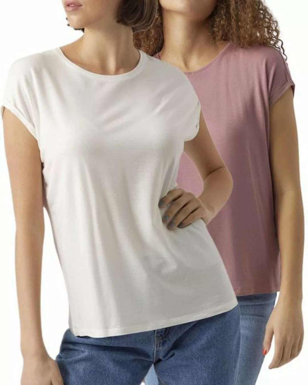 Vero Moda T-Shirt Stilvolles Basic Shirt mit Rundhalsausschnitt (2er-Pack) günstig online kaufen