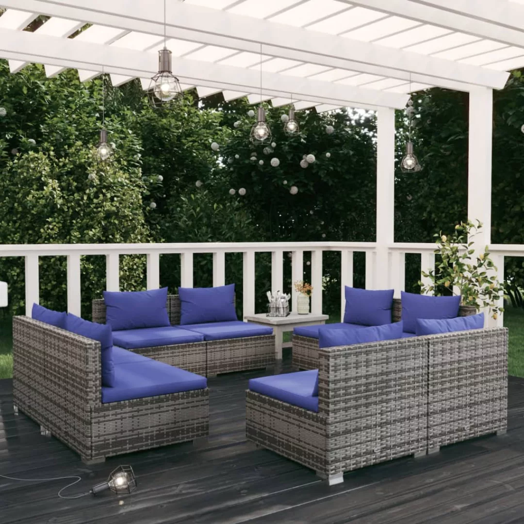 Vidaxl 8-tlg. Garten-lounge-set Mit Kissen Poly Rattan Grau günstig online kaufen