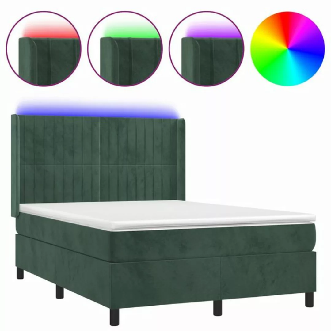 vidaXL Boxspringbett Boxspringbett mit Matratze und LED Samt (140 x 190 cm, günstig online kaufen