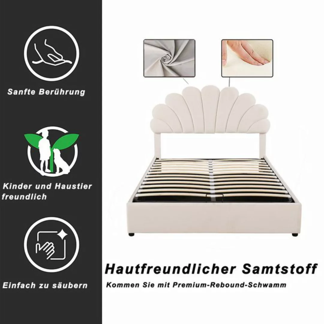 REDOM Polsterbett Doppelbett Bettrahmen mit blumenförmigem Kopfteil günstig online kaufen