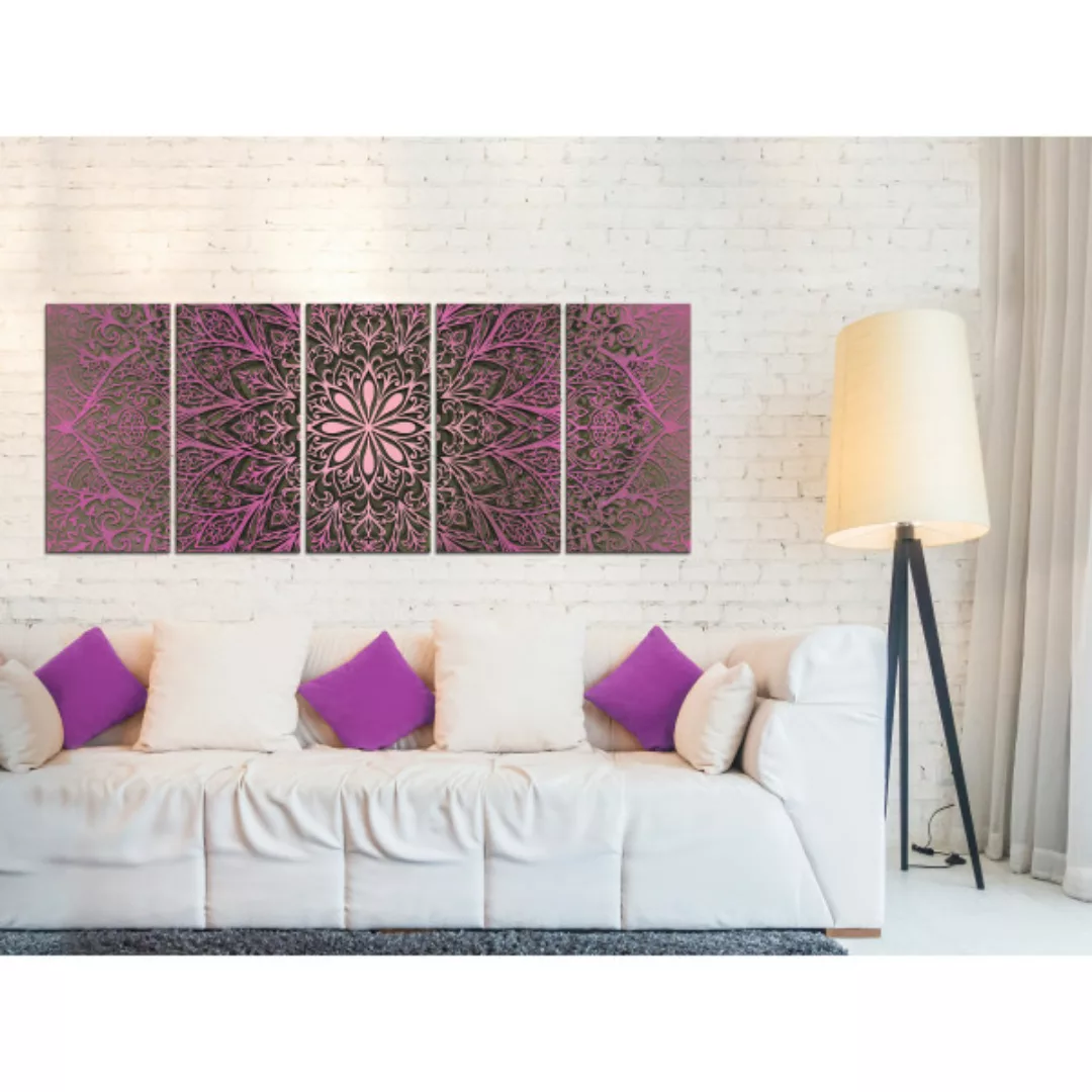 Wandbild Rosa-braunes Mandala - Grafik, die ein Fragment des Musters darste günstig online kaufen