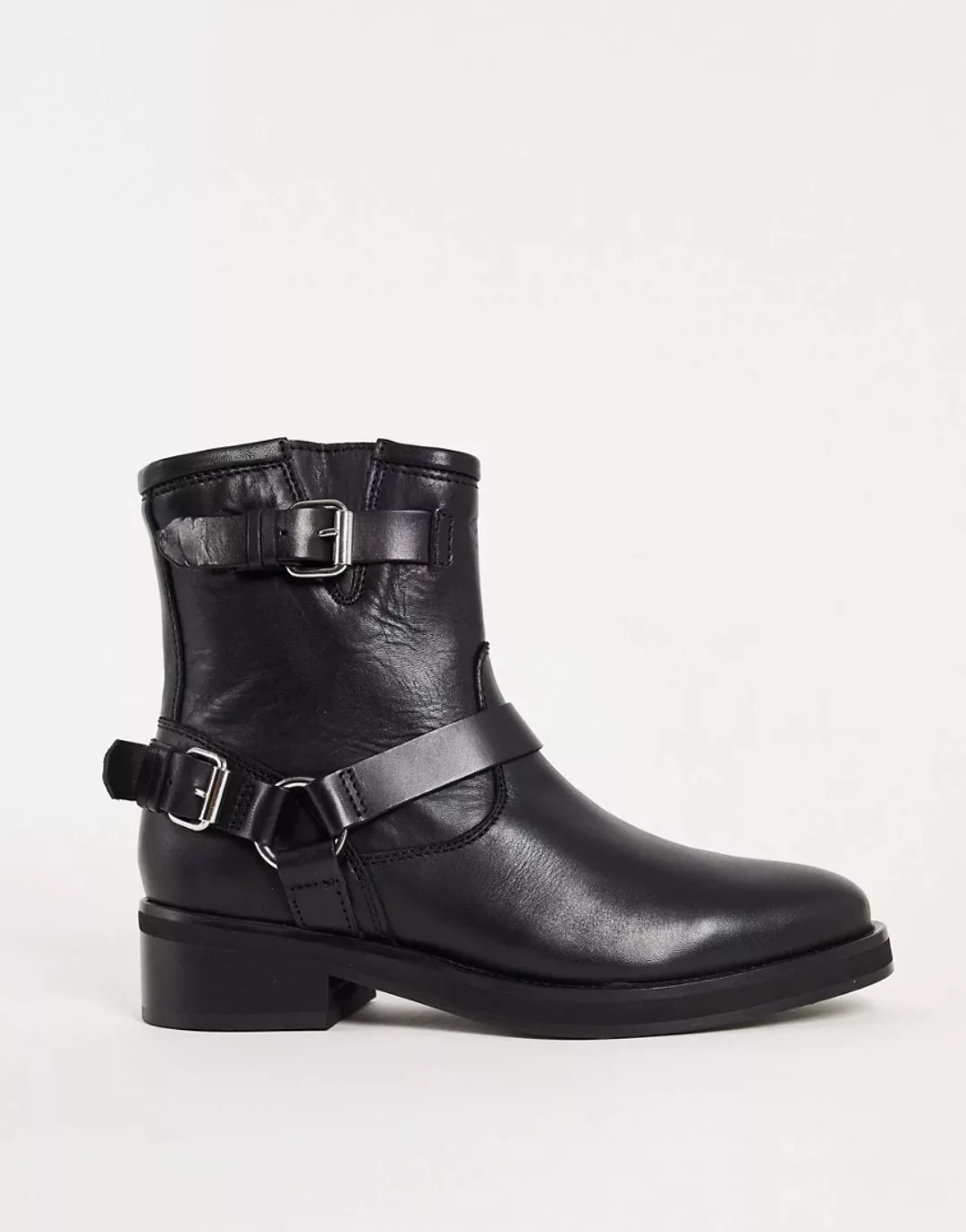 All Saints – Roni – Biker-Stiefel aus schwarzem Leder mit Metallverzierung günstig online kaufen