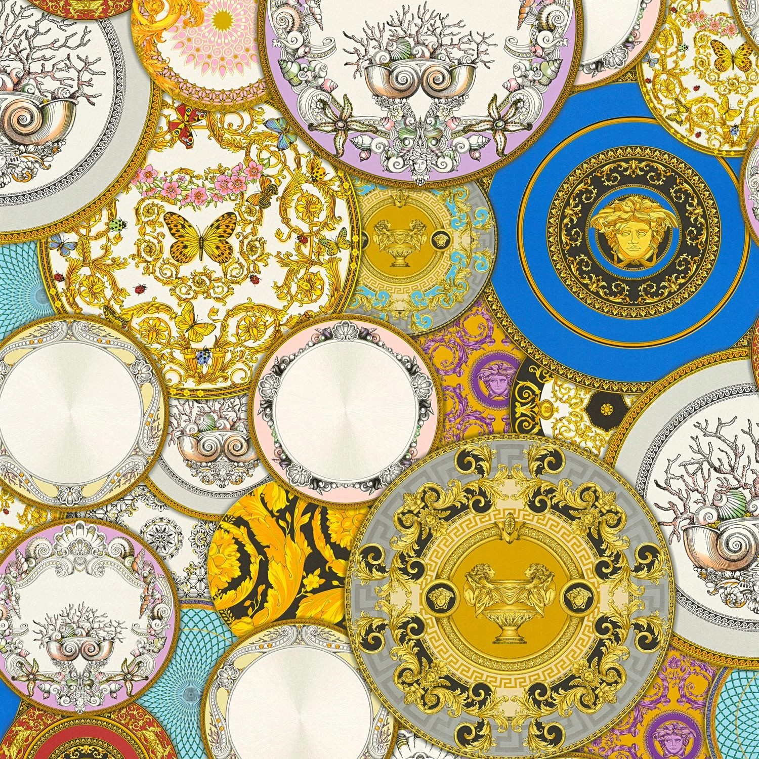 PROFHOME 349011-GU Exklusive Tapete Grafisch glänzend Gold Blau Violett 7,0 günstig online kaufen
