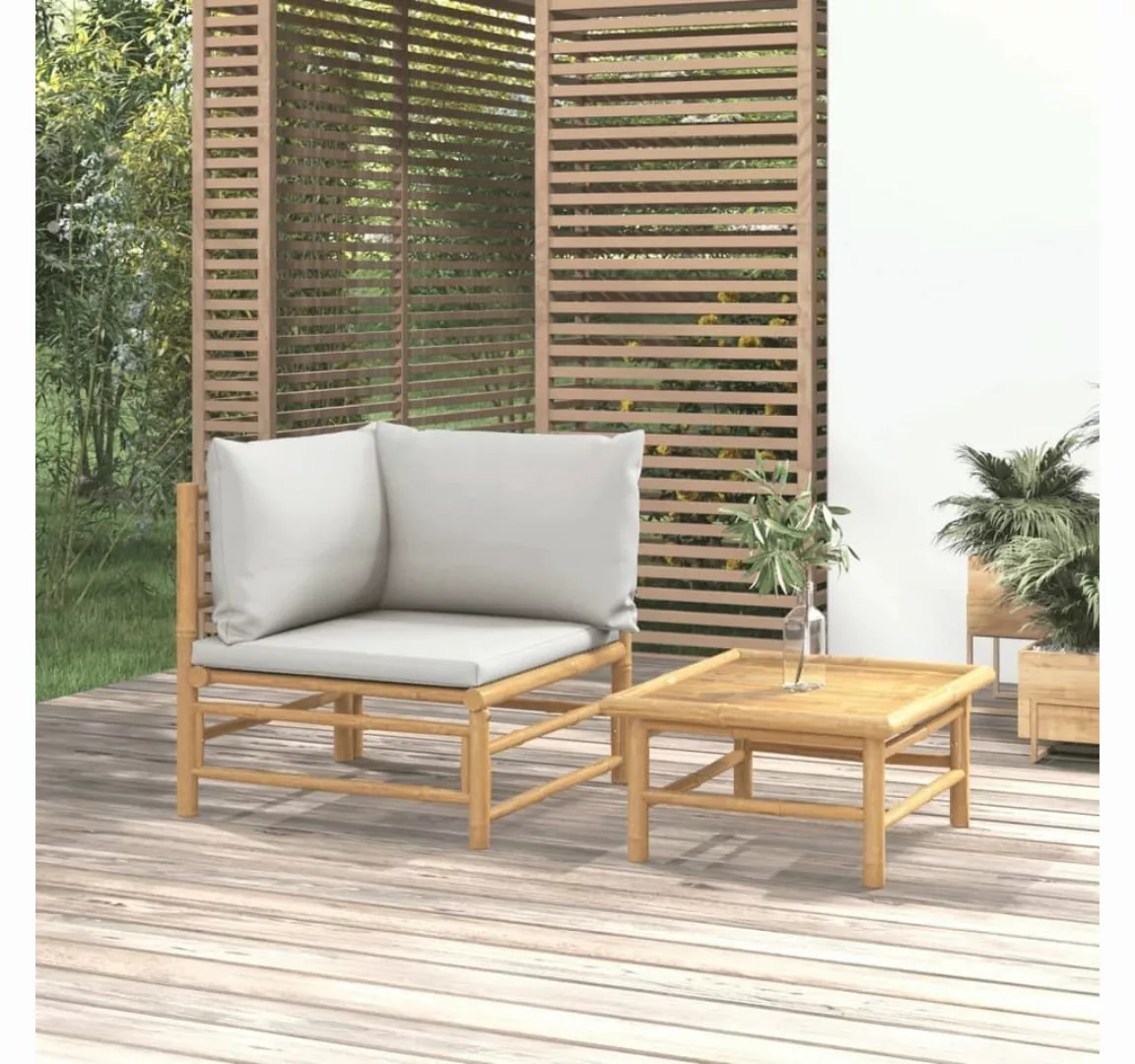 vidaXL Loungesofa 2-tlg. Garten-Lounge-Set Hellgraue Kissen Bambus, 1 Teile günstig online kaufen