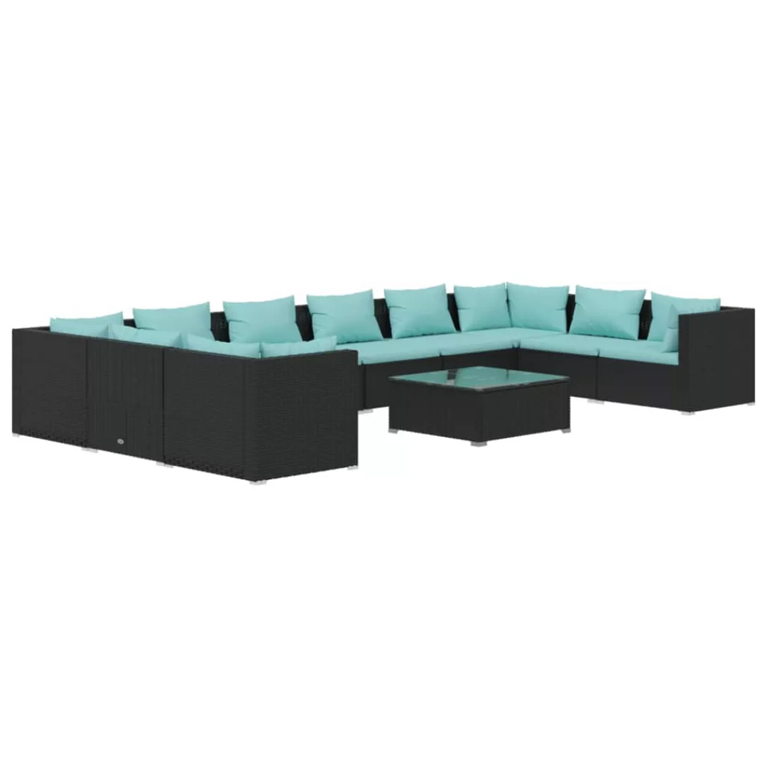 Vidaxl 11-tlg. Garten-lounge-set Mit Kissen Poly Rattan Schwarz günstig online kaufen