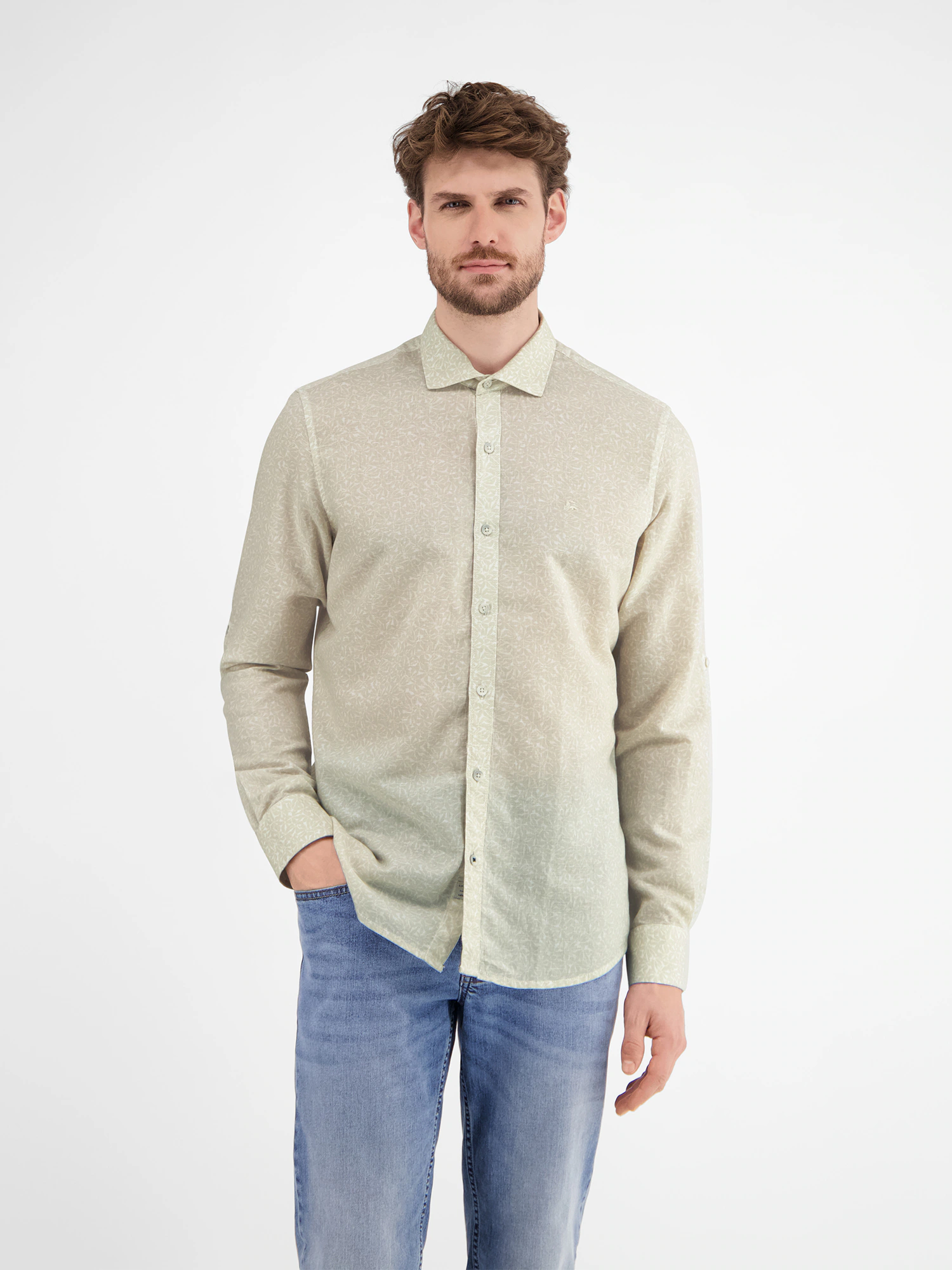 LERROS Langarmhemd "LERROS Langarmhemd mit Haifischkragen, floral bedruckt" günstig online kaufen