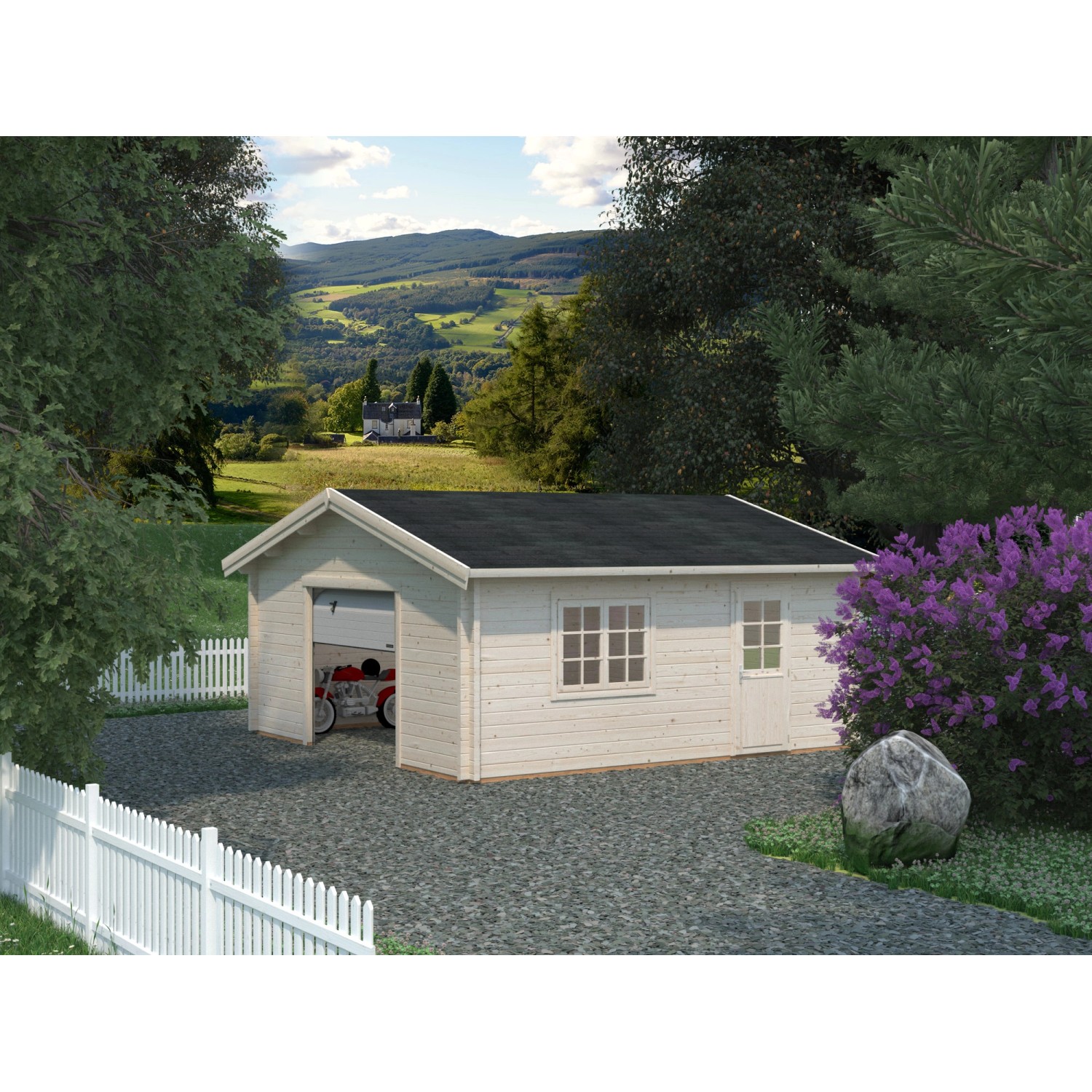 Palmako Garage Roger mit Sektionaltor 540 x 540 cm Lackiert Dunkelgrau-Weiß günstig online kaufen
