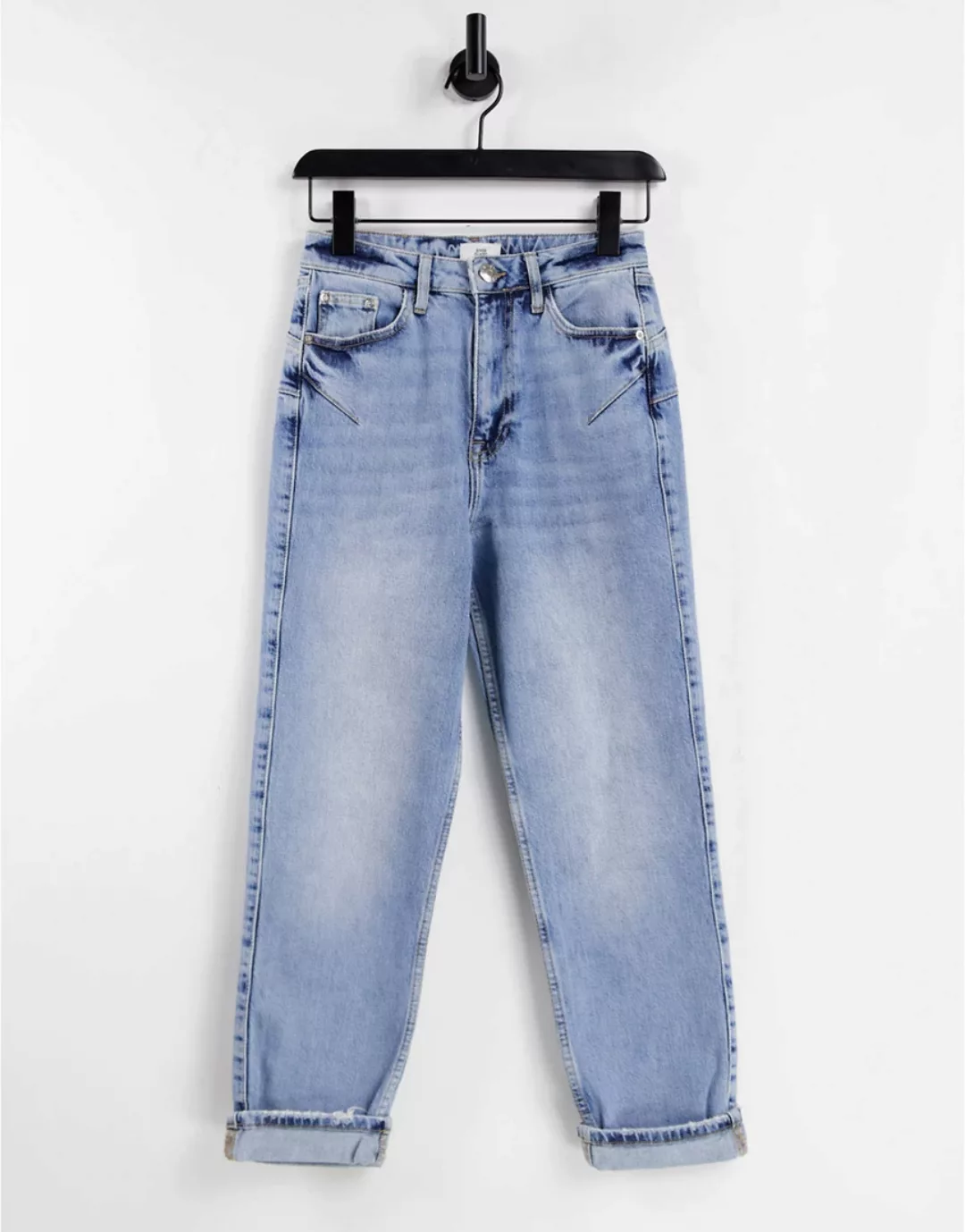 River Island – Bequeme, figurformende Mom-Jeans in hellem Authentic-Blau günstig online kaufen