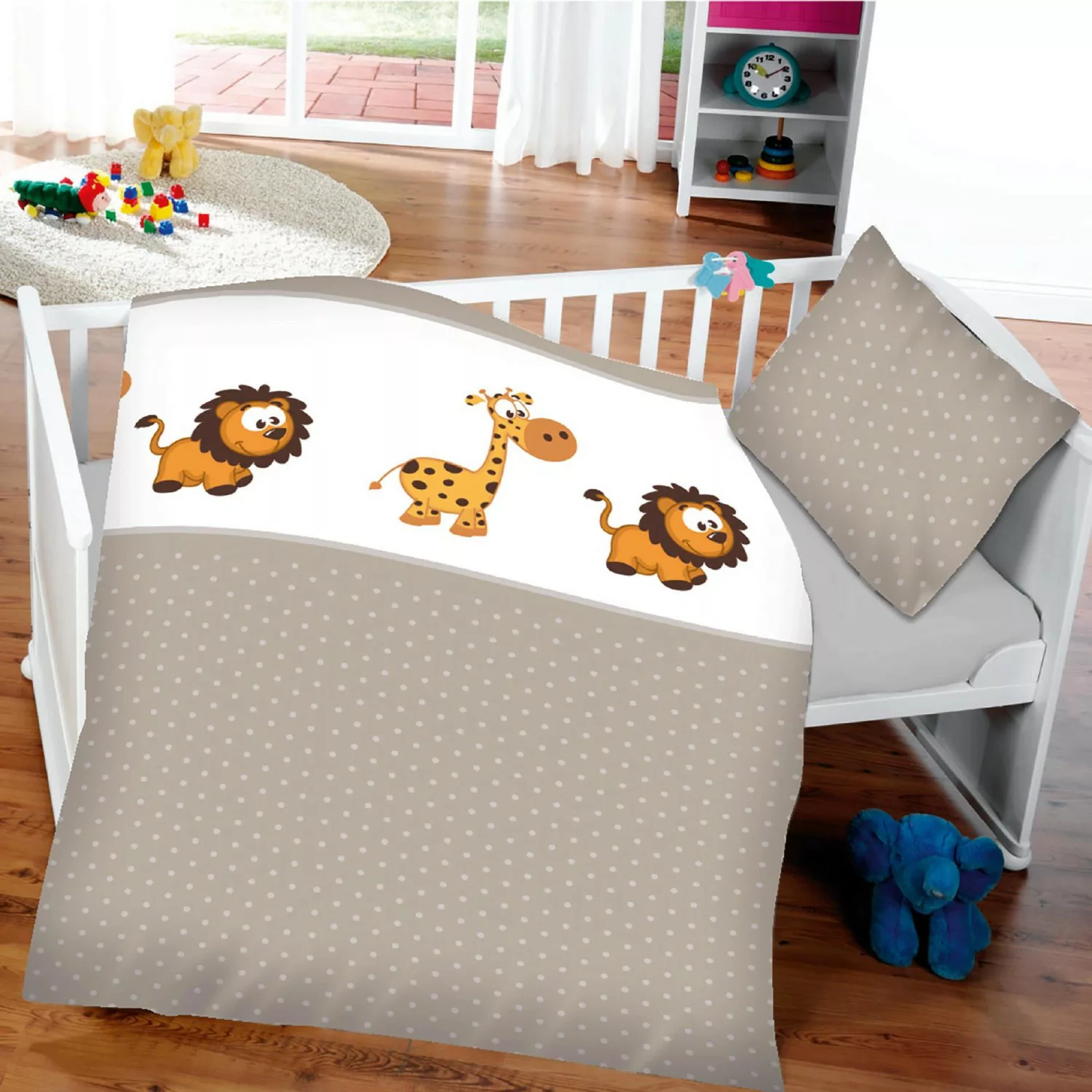 Bestlivings Kinder Bettwäsche 100 x 135 cm & 40 x 60 cm - Löwe & Giraffe günstig online kaufen