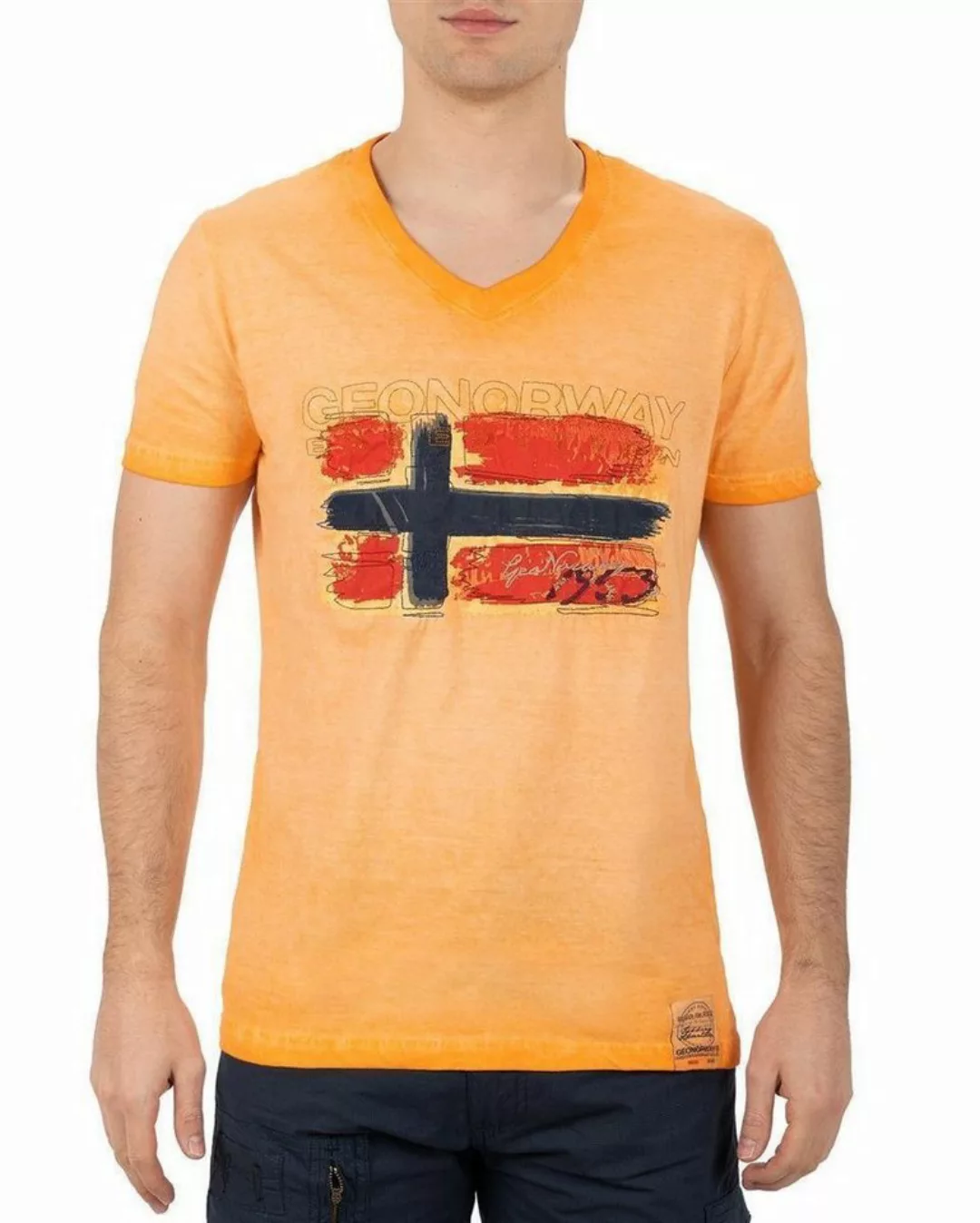 Geo Norway T-Shirt Casual Kurzarm Shirt bajoasis Men Orange M im Used Look günstig online kaufen