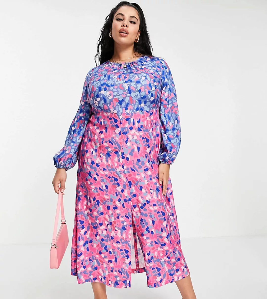 Closet London Plus – Gerafftes Midaxi-Kleid mit kontrastierendem, leuchtend günstig online kaufen