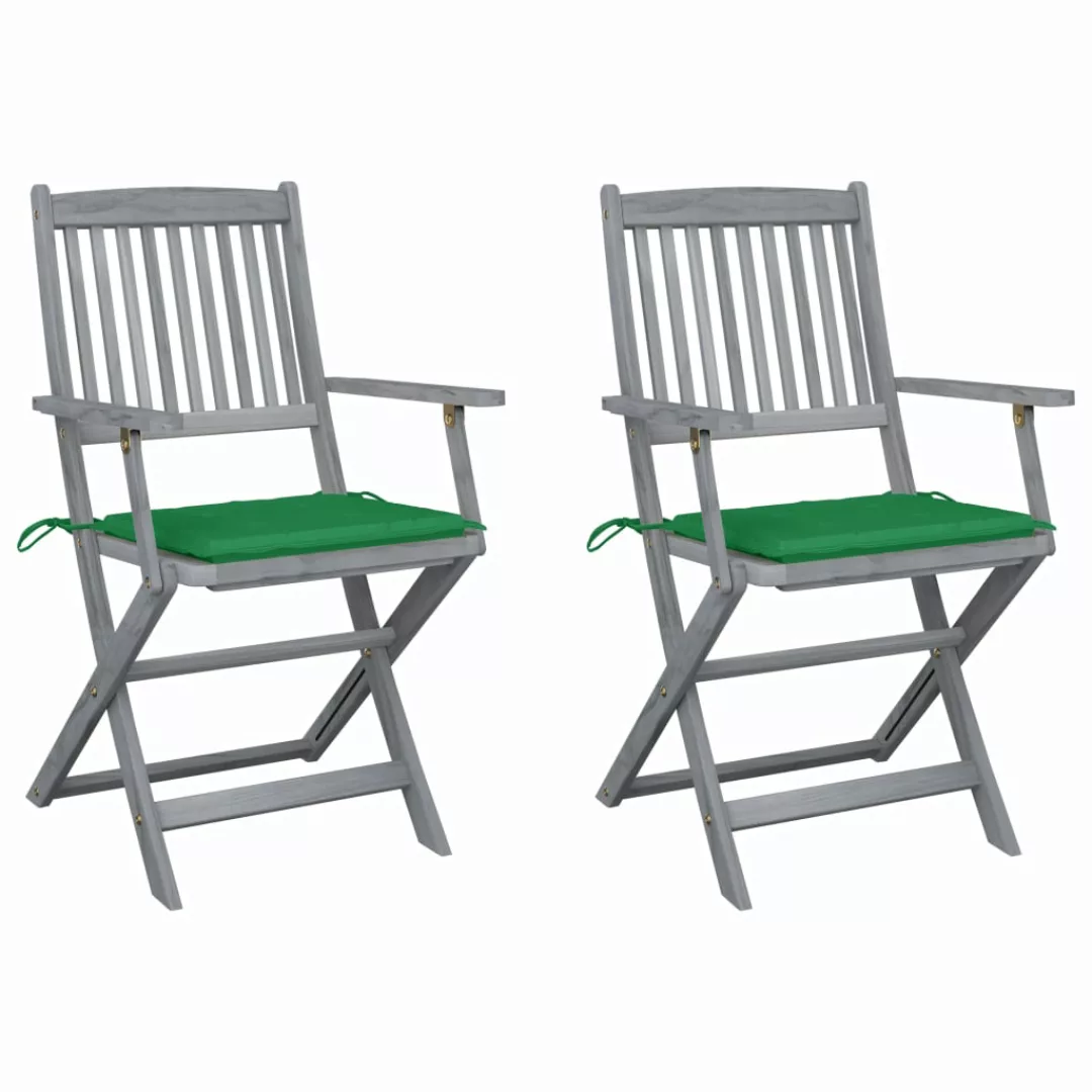 Klappbare Gartenstühle 2 Stk. Mit Sitzkissen Massivholz Akazie günstig online kaufen