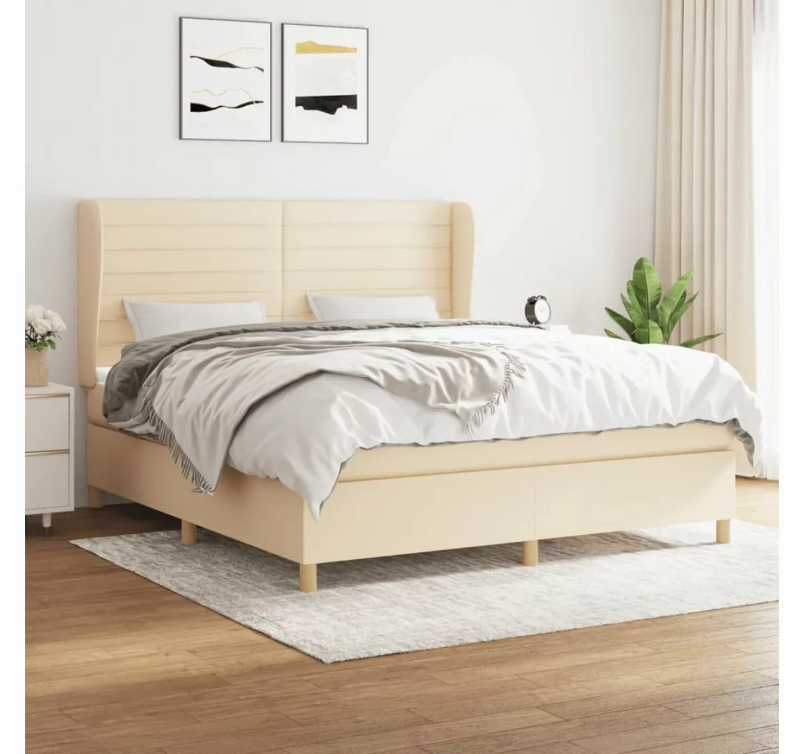 vidaXL Boxspringbett Boxspringbett mit Matratze Creme 160x200 cm Stoff Bett günstig online kaufen