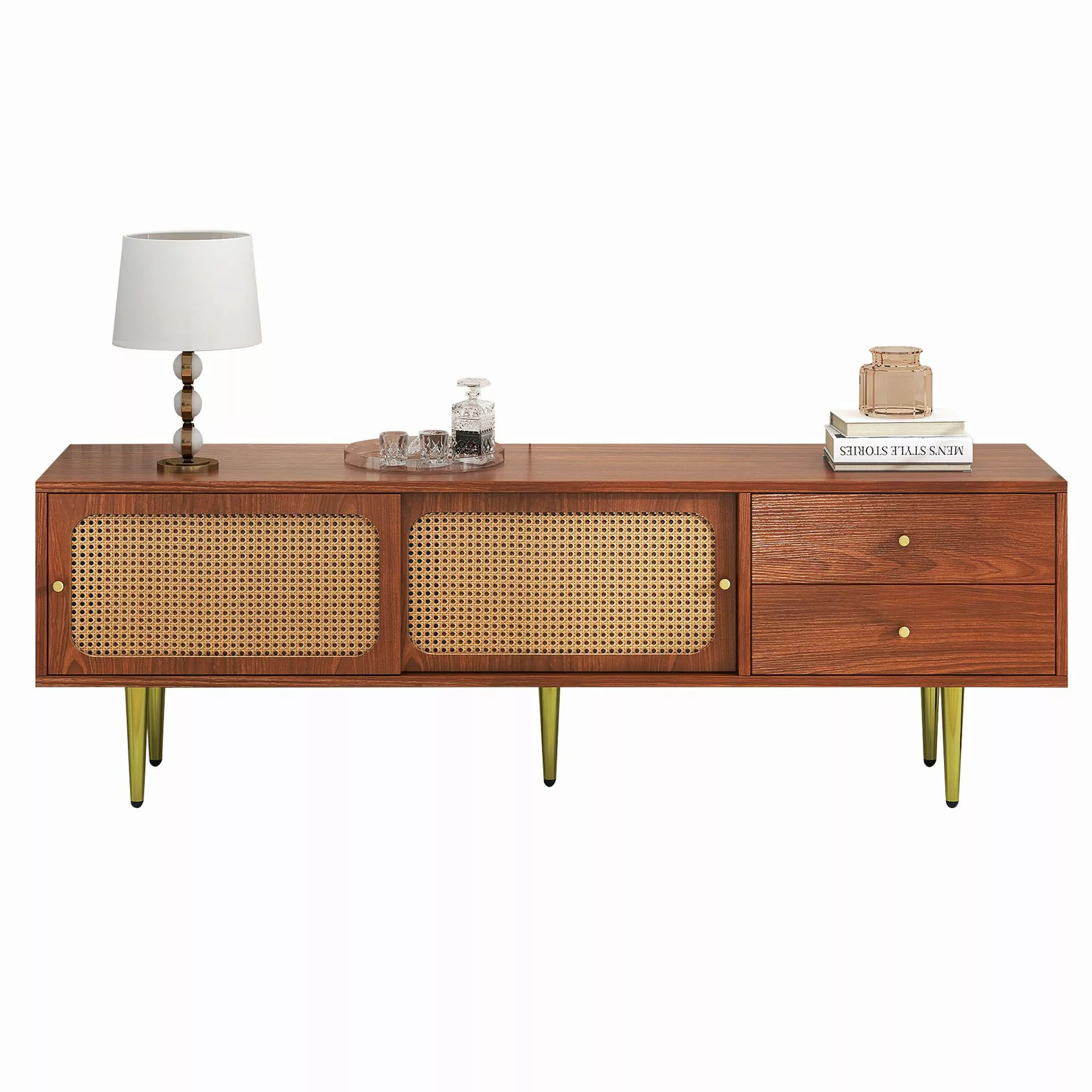 Merax Lowboard im Vintage-Stil mit Rattan günstig online kaufen