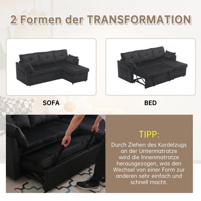 OKWISH Sofa Ecksofa L-förmiges modulares Sofa, mit umkehrbarer Chaiselongue günstig online kaufen