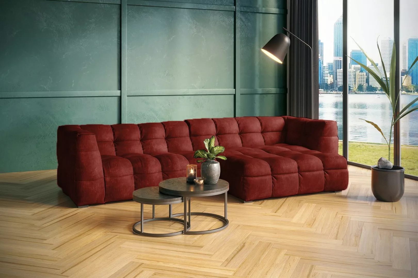 KAWOLA Sofa ROSARIO Ecksofa Velvet bordeaux günstig online kaufen