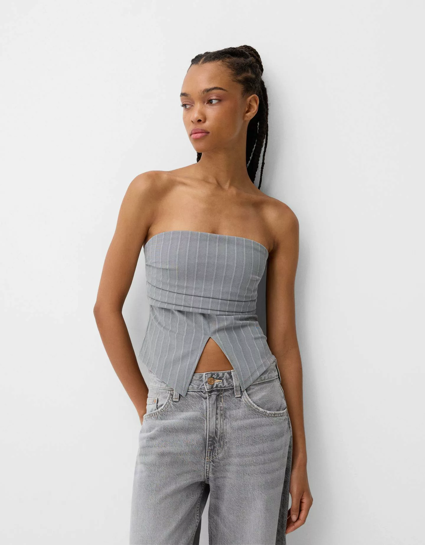 Bershka Bandeau-Top Damen M Grau günstig online kaufen