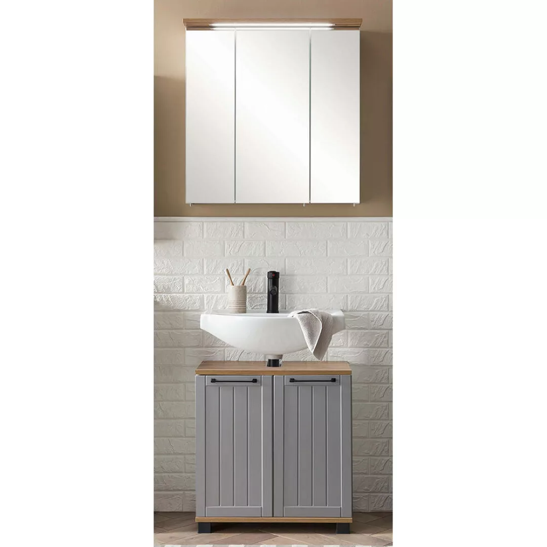 Badezimmer Waschplatz Set, Waschbeckenunterschrank mit Spiegelschrank, grau günstig online kaufen