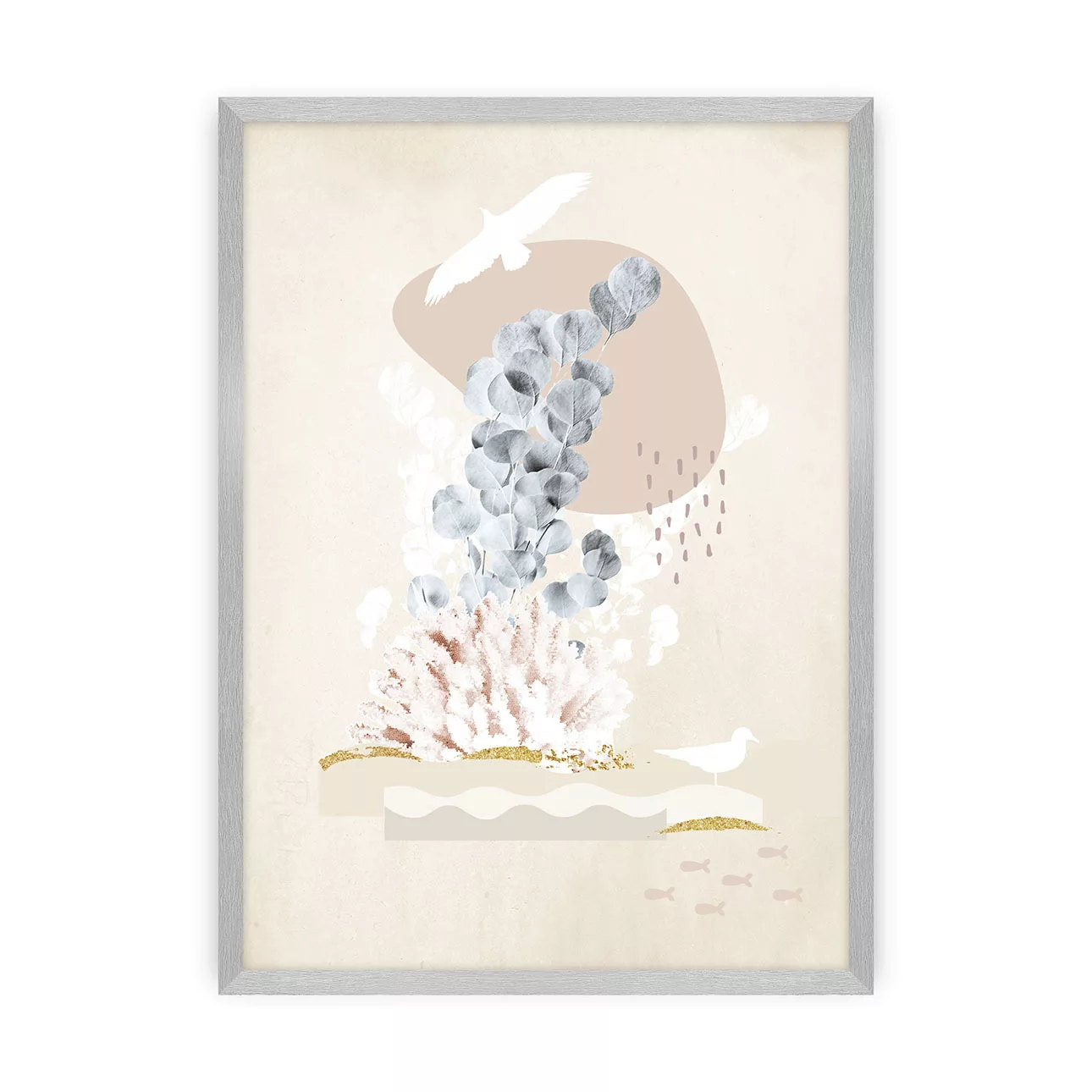 Poster Beige Abstract I, 30 x 40 cm, Ramka: Srebrna günstig online kaufen