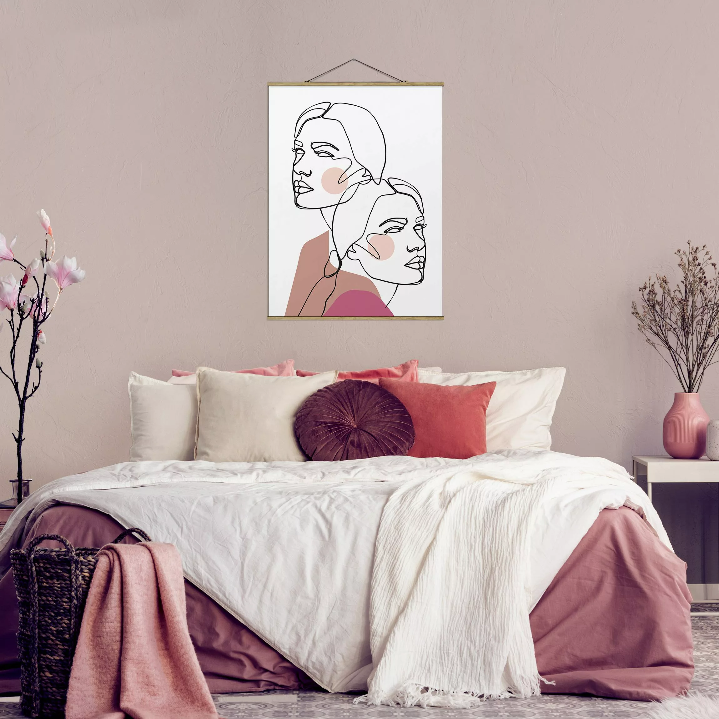 Stoffbild Abstrakt mit Posterleisten - Hochformat Line Art Frauen Portrait günstig online kaufen