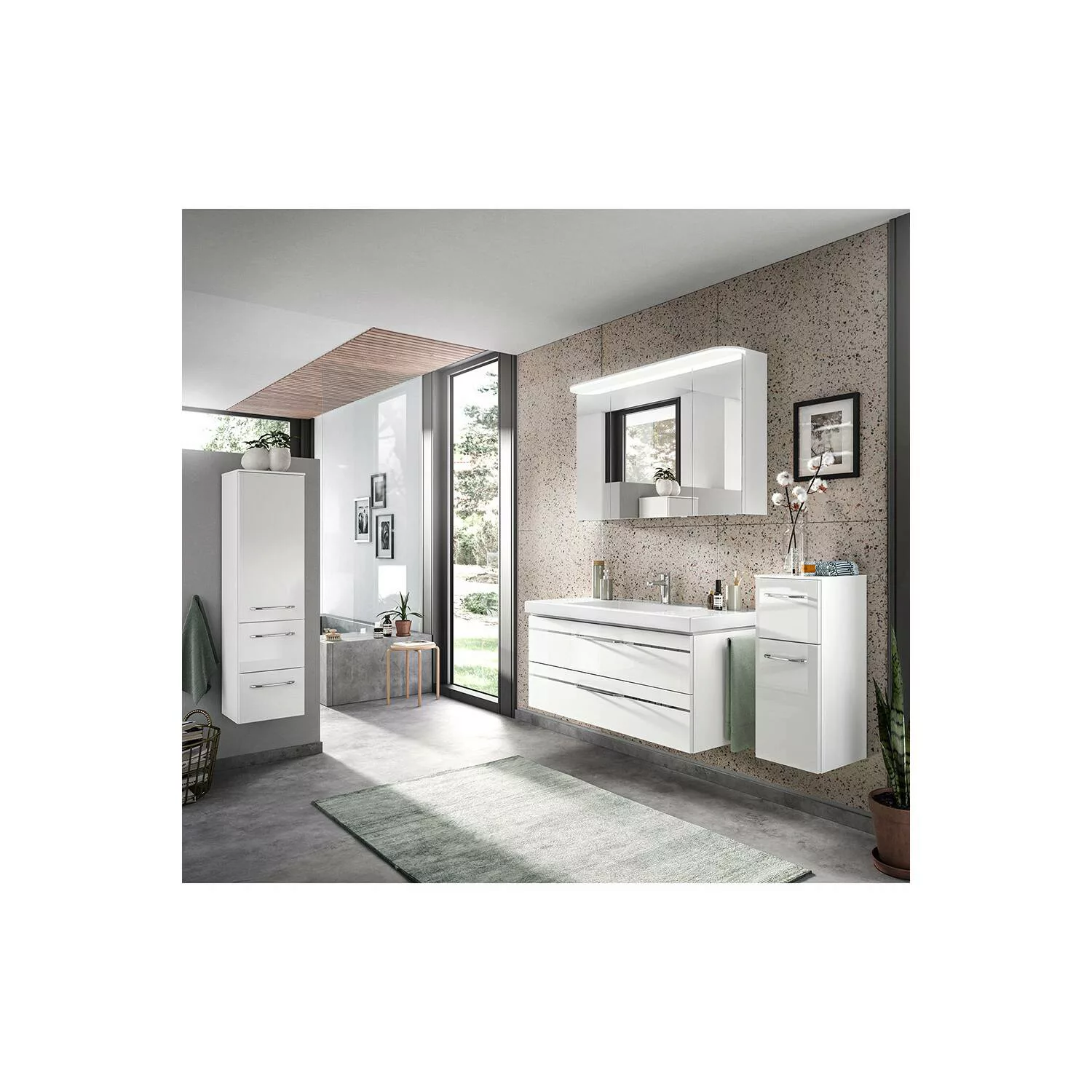 Bad Komplett Set, 4-teilig, mit Beleuchtung und Waschbecken, in weiß Glanz günstig online kaufen
