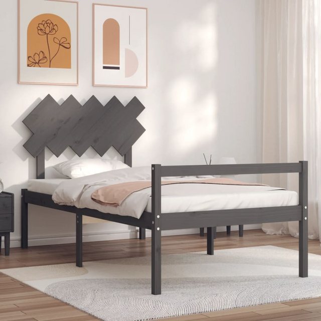 vidaXL Bett Seniorenbett mit Kopfteil 100x200 cm Grau Massivholz günstig online kaufen