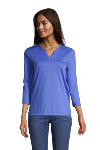 Supima-Shirt mit Tunika-Ausschnitt, Damen, Größe: L Normal, Blau, Baumwolle günstig online kaufen