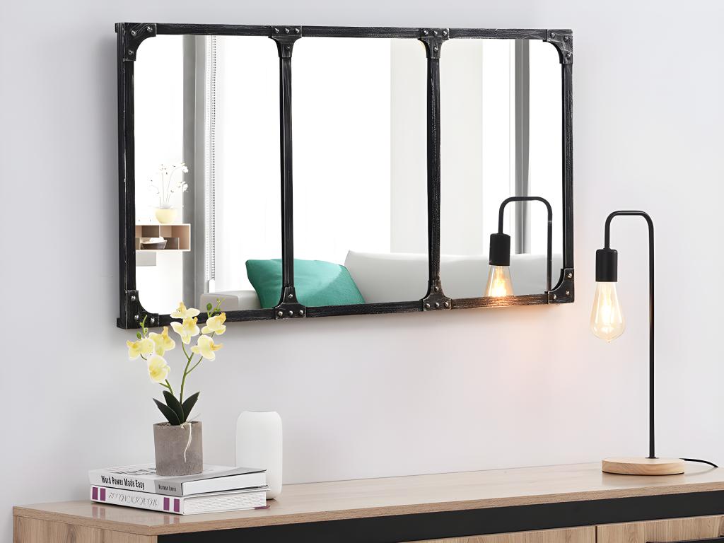 Spiegel industriell Fenster-Optik - Eisen - 100 x 51 cm - Schwarz - MAASTRI günstig online kaufen