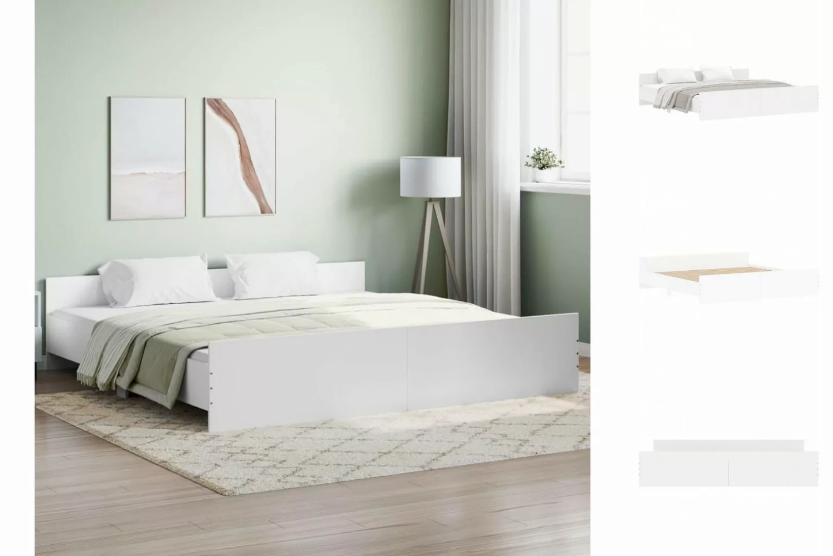 vidaXL Bettgestell Bettrahmen mit Kopf- und Fußteil Weiß 180x200 cm Bett Be günstig online kaufen