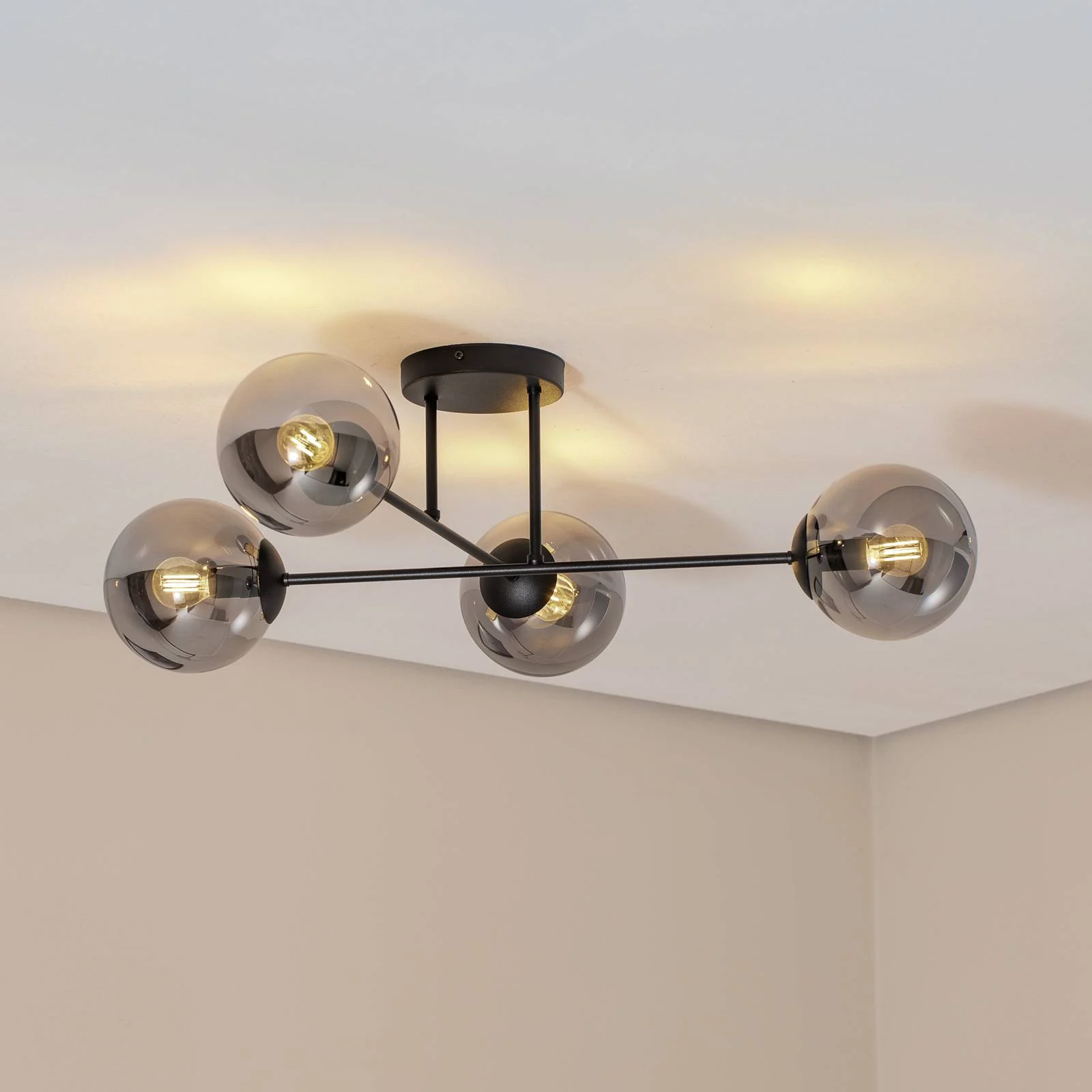 Deckenlampe Glassy, 4-flg. gekreuzt schwarz/grafit günstig online kaufen