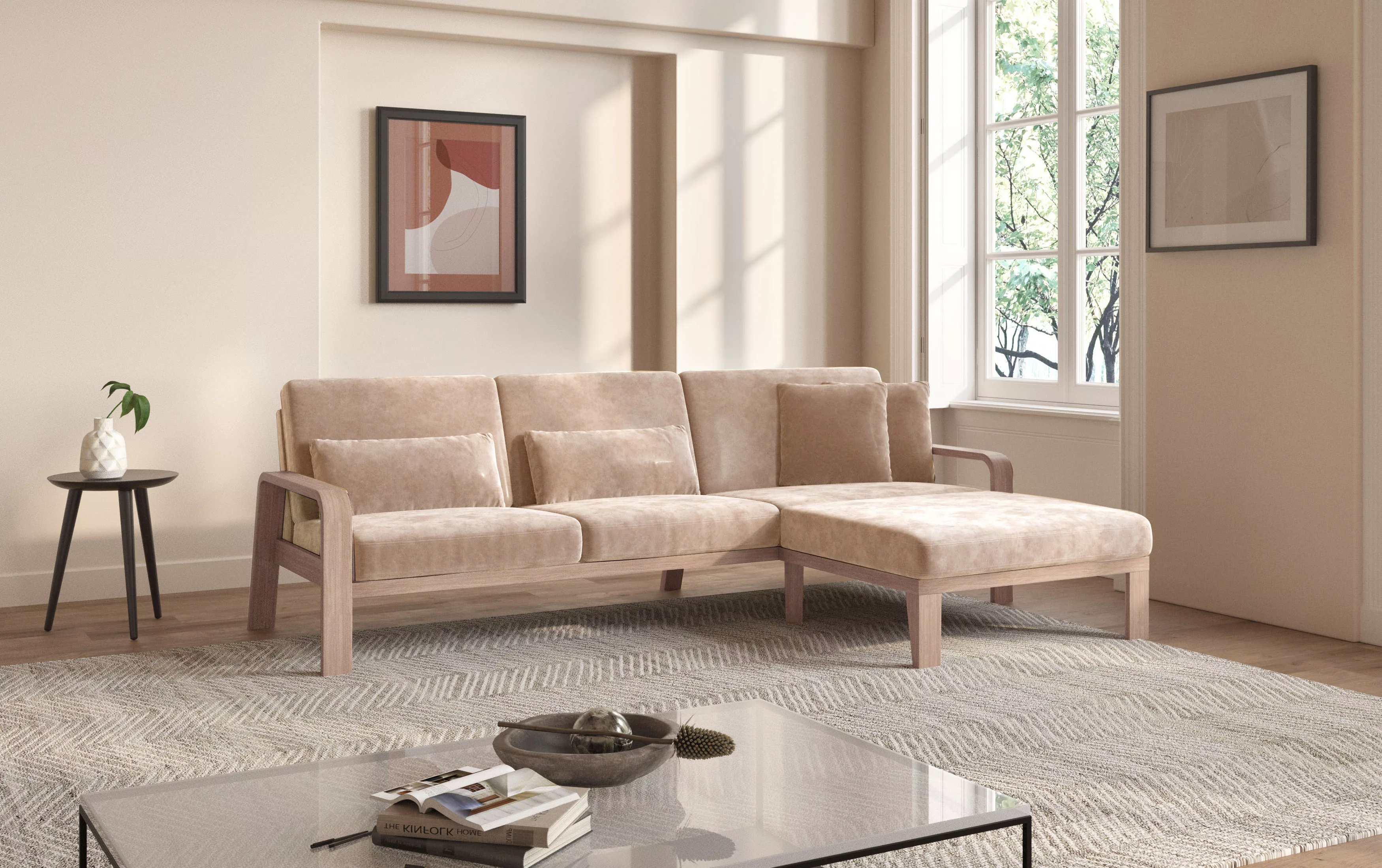 sit&more Ecksofa »Kolding L-Form«, Armlehnen aus Buchenholz in natur, versc günstig online kaufen