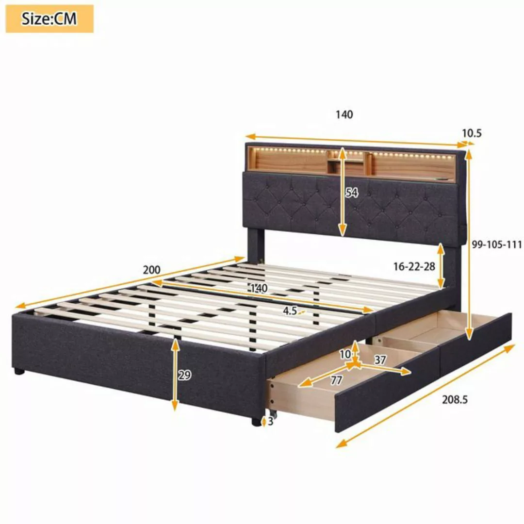 OKWISH Polsterbett Doppelbett Stauraumbett mit Lattenrost ohne Matratze (Gr günstig online kaufen
