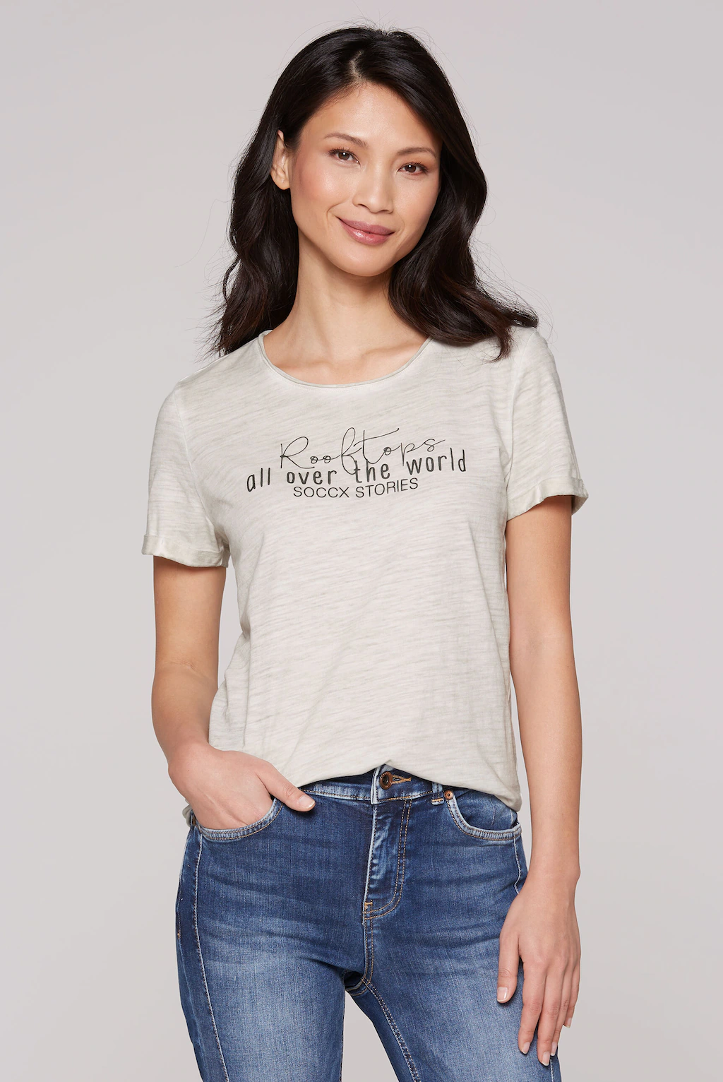 SOCCX Rundhalsshirt, mit offenen Kanten günstig online kaufen