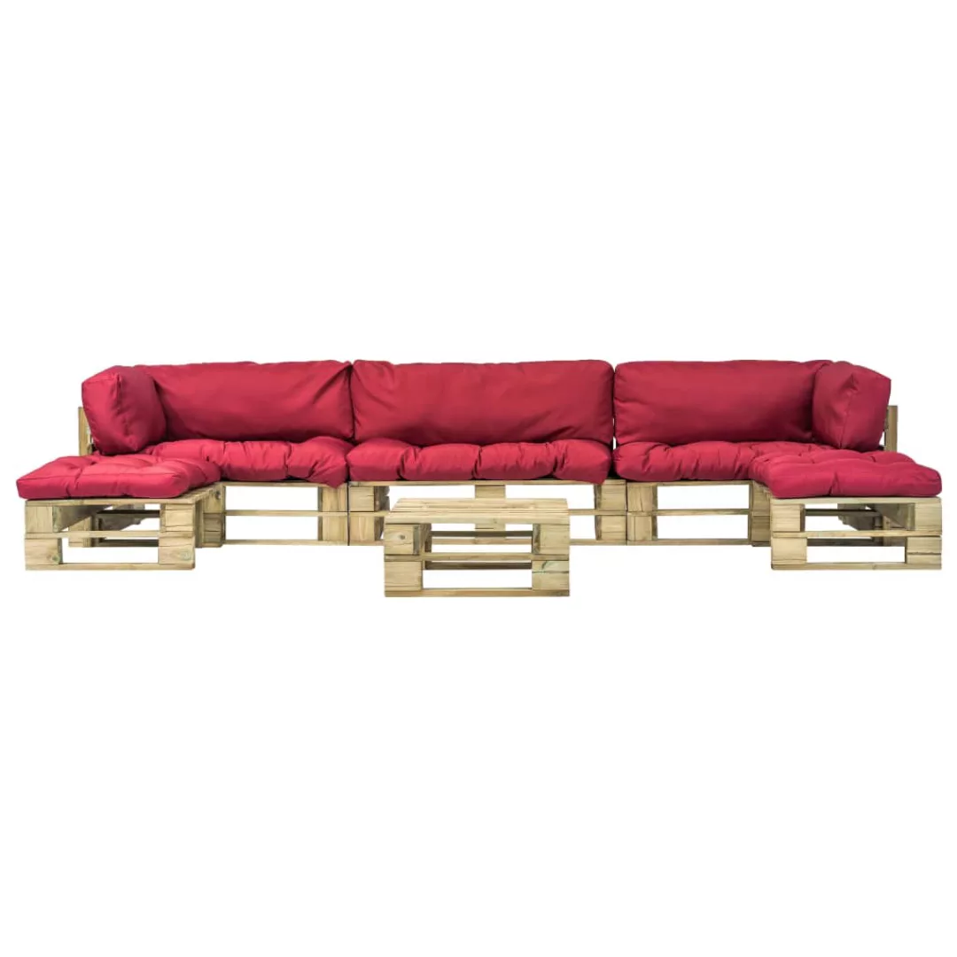 6-tlg. Garten-lounge-set Paletten Rote Auflagen Holz günstig online kaufen
