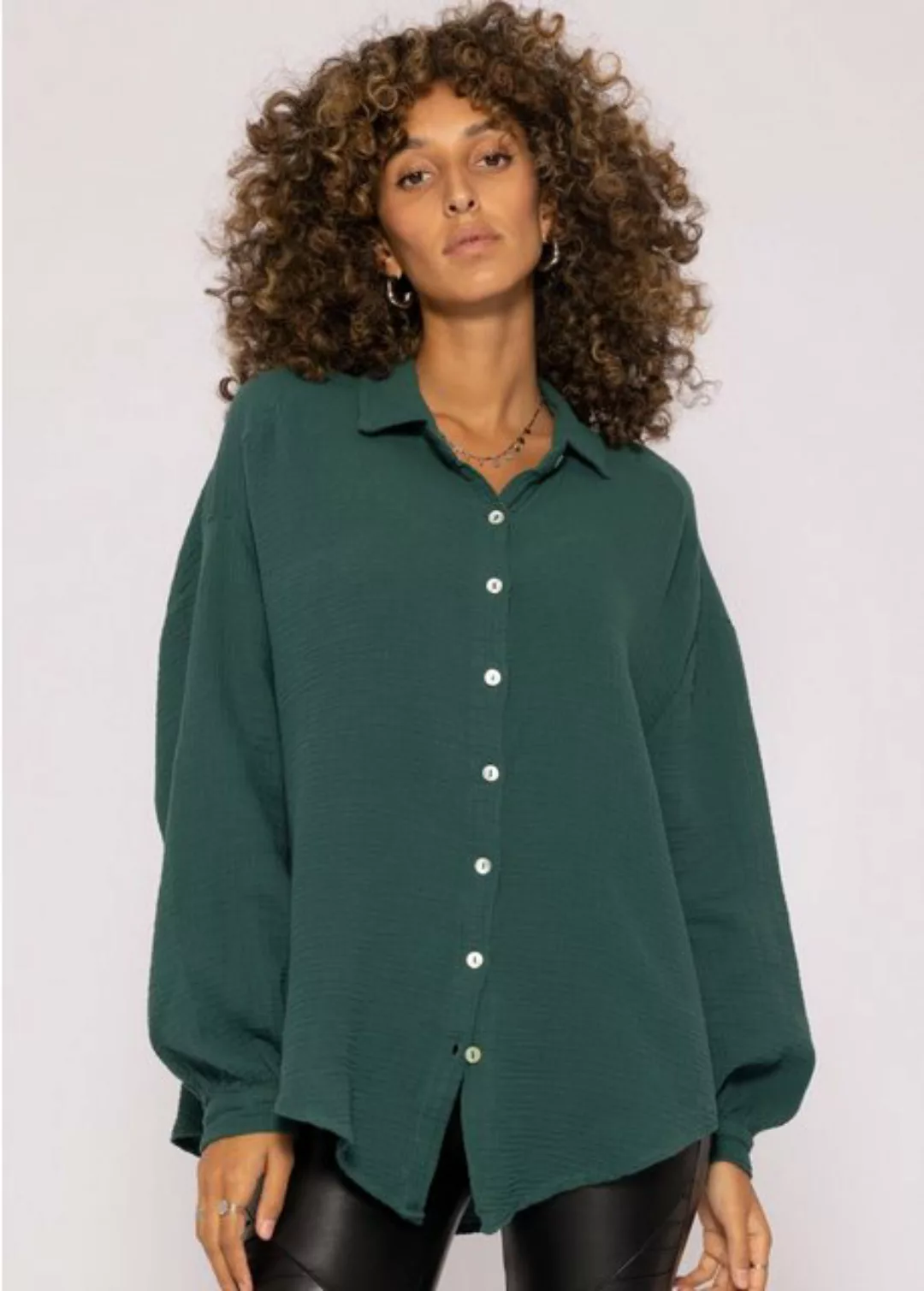 SASSYCLASSY Longbluse Oversize Musselin Bluse Damen kurz Langarm Elegant He günstig online kaufen