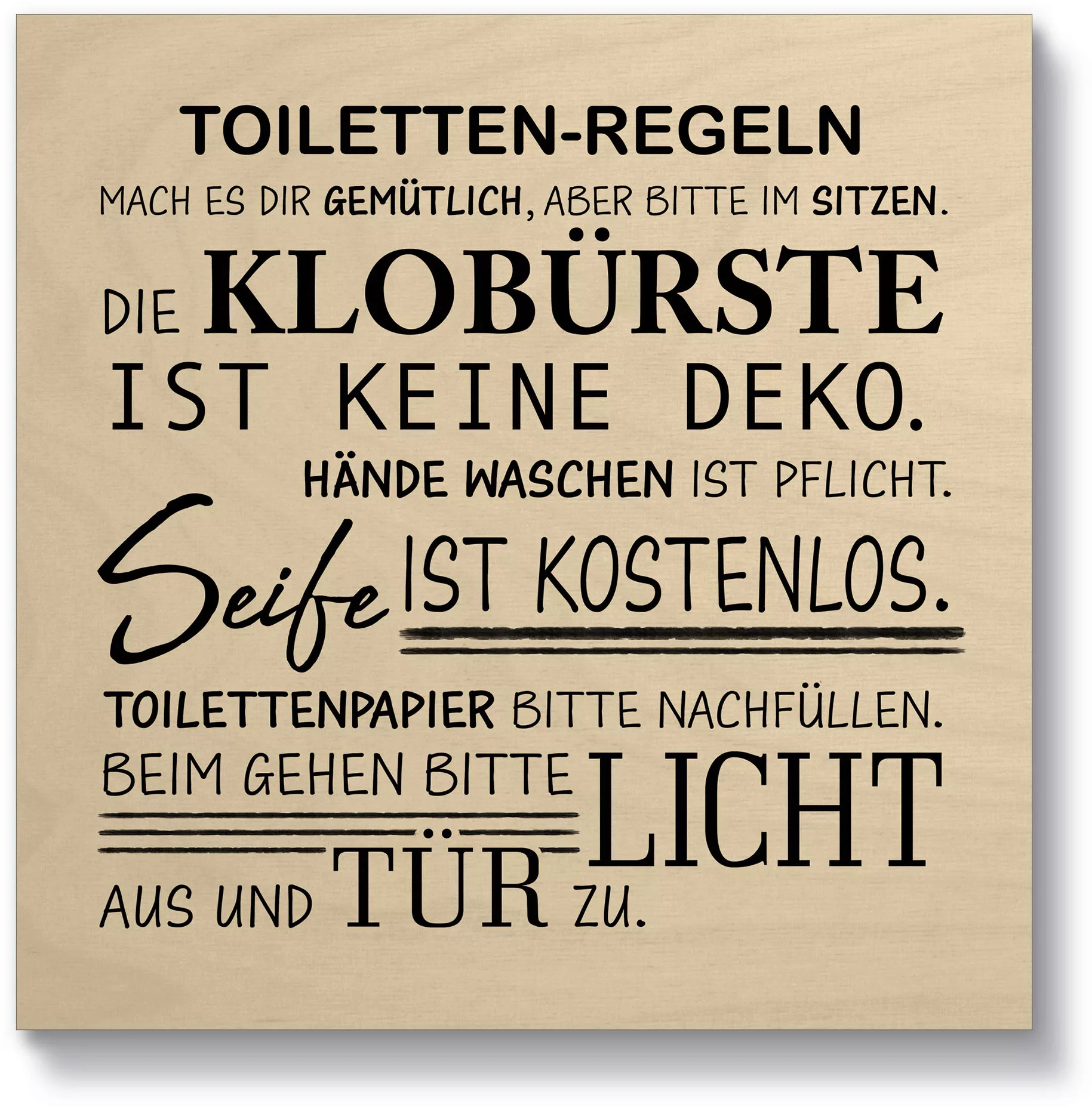 Artland Holzbild "Toilettenregeln", Sprüche & Texte, (1 St.) günstig online kaufen