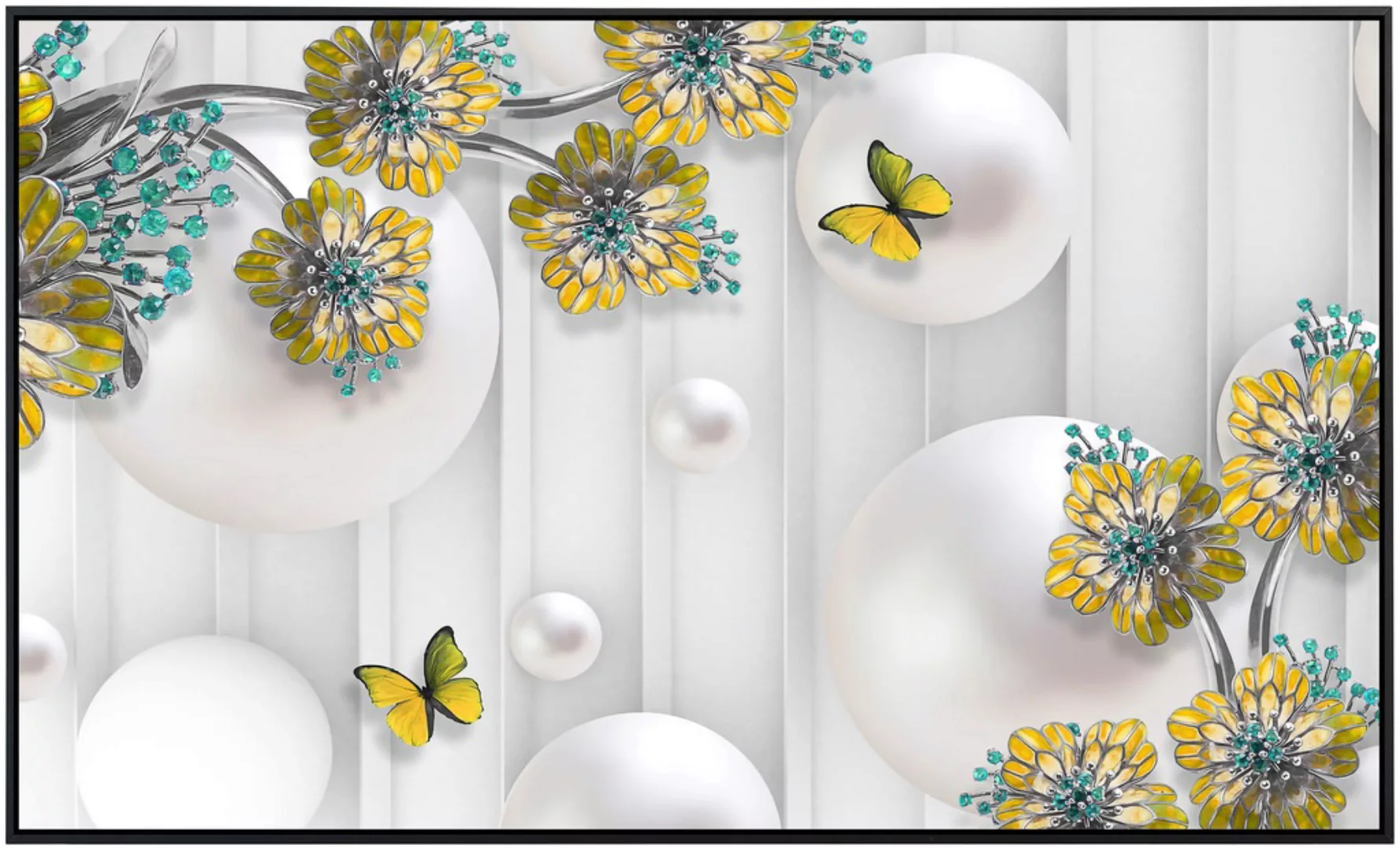 Papermoon Infrarotheizung »Abstrakt 3D Effekt mit Blumen und Schmetterlinge günstig online kaufen
