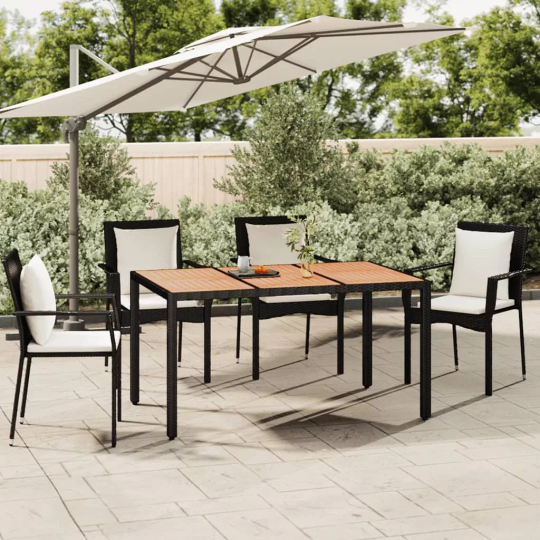 Vidaxl Gartentisch Mit Holzplatte Schwarz Poly Rattan & Akazienholz günstig online kaufen