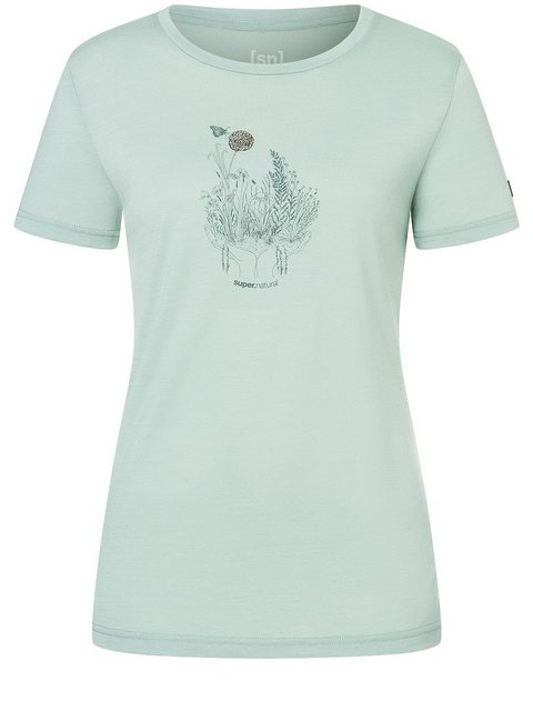 SUPER.NATURAL T-Shirt für Damen, Merino FLOWERHANDS Blumen Motiv, bunt, cas günstig online kaufen