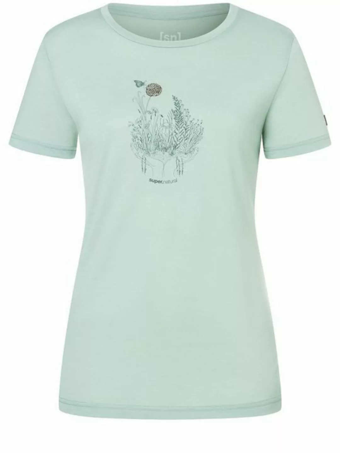 SUPER.NATURAL T-Shirt für Damen, Merino FLOWERHANDS Blumen Motiv, bunt, cas günstig online kaufen