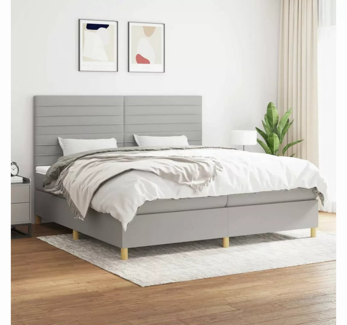 furnicato Bett Boxspringbett mit Matratze Hellgrau 200x200 cm Stoff günstig online kaufen