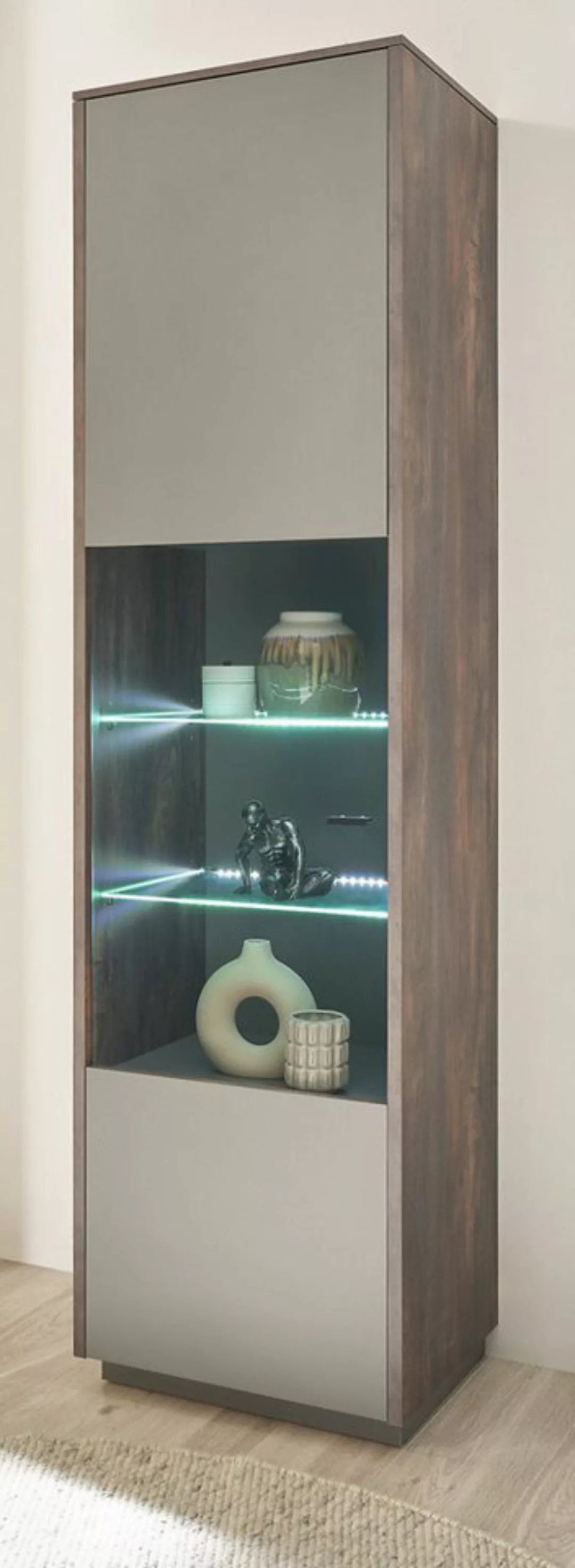 Furn.Design Vitrine Piano (Stauraumvitrine in Thermo Eiche mit grau, 55 x 2 günstig online kaufen