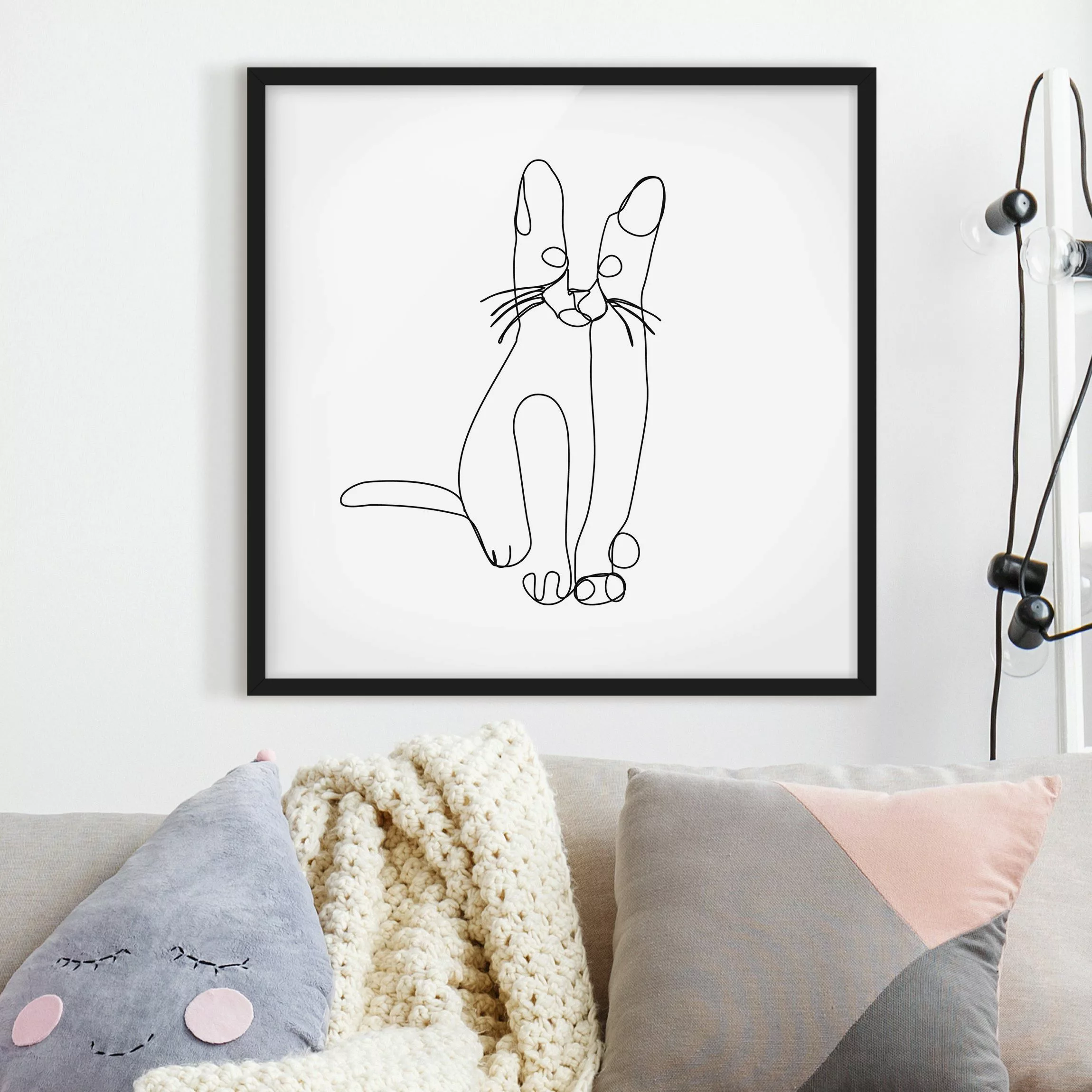 Bild mit Rahmen Tiere - Quadrat Katze Line Art günstig online kaufen