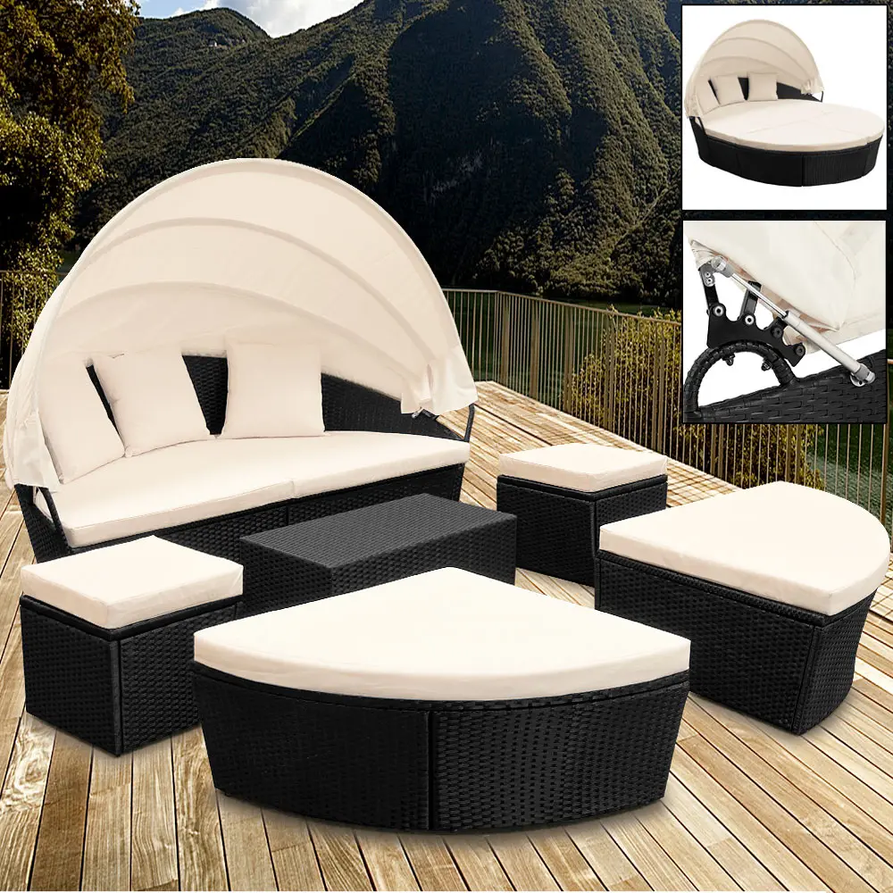 Polyrattan Sonneninsel Schwarz oval 226cm günstig online kaufen