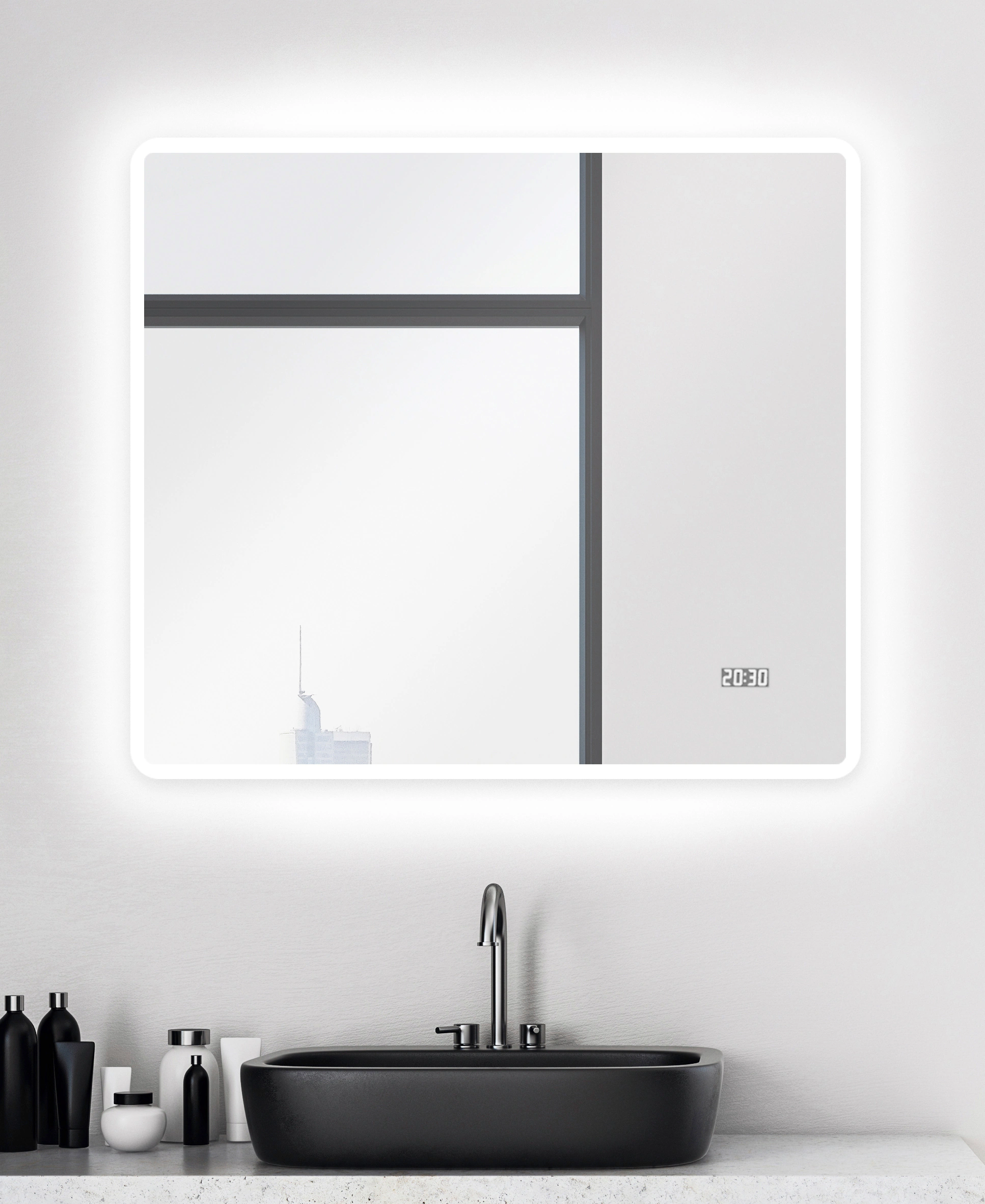 Talos Badspiegel "Sun", BxH: 80x70 cm, energiesparend, mit Digitaluhr günstig online kaufen