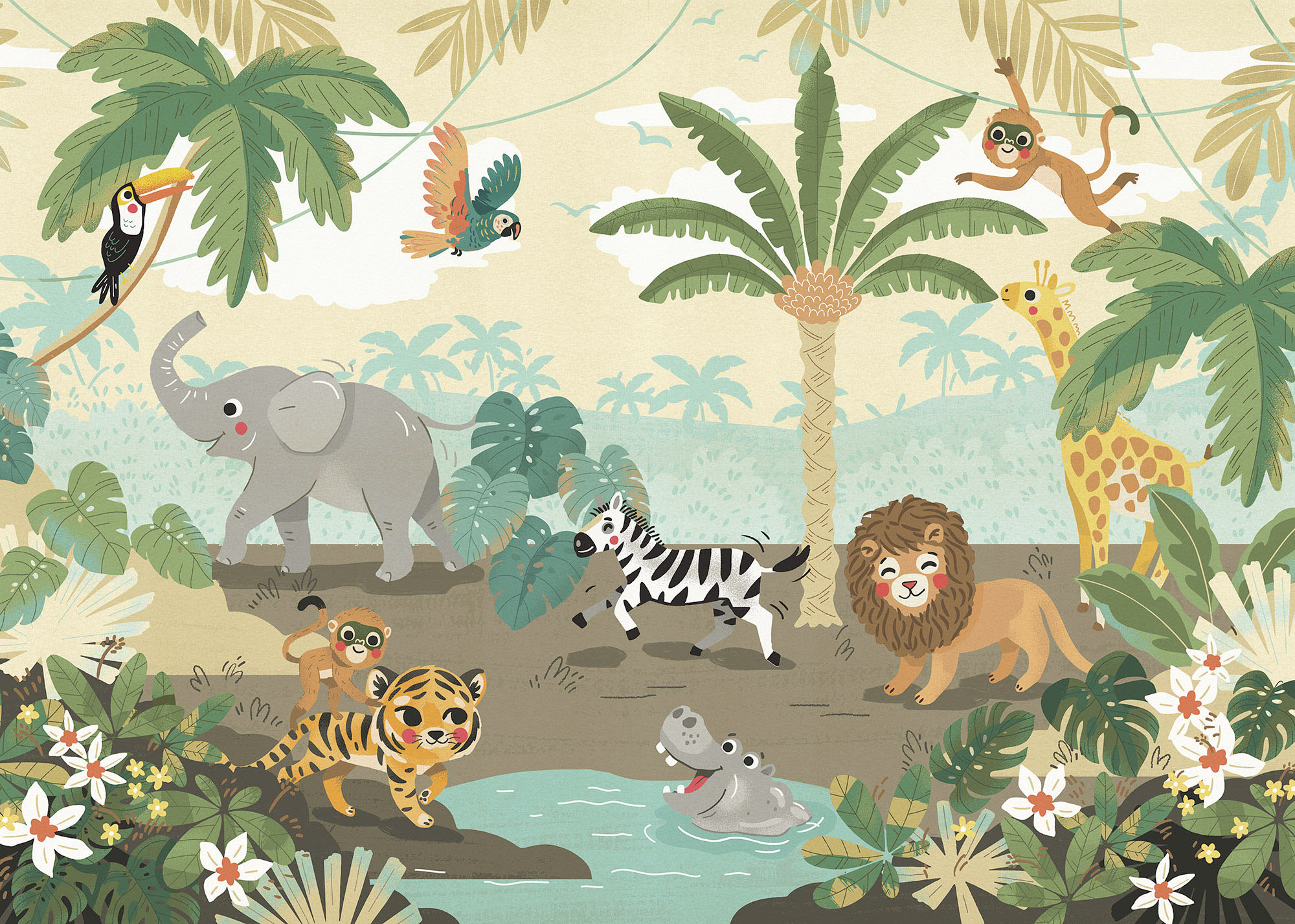 Komar Fototapete »Digitaldruck Vlies - Baby Safari - Größe 350 x 250 cm«, b günstig online kaufen