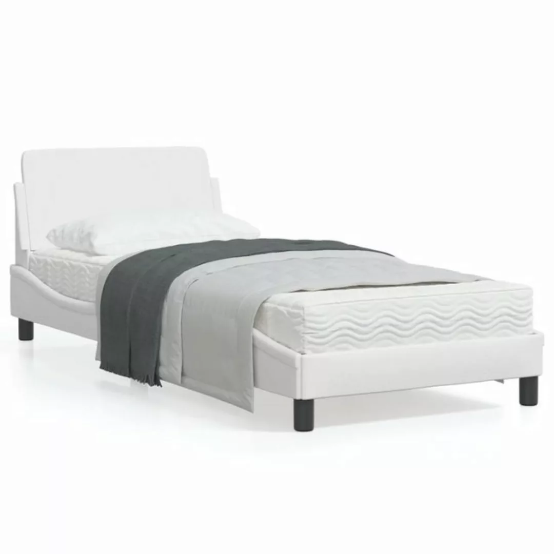 vidaXL Bettgestell Bettgestell mit Kopfteil Weiß 90x200 cm Kunstleder Bett günstig online kaufen