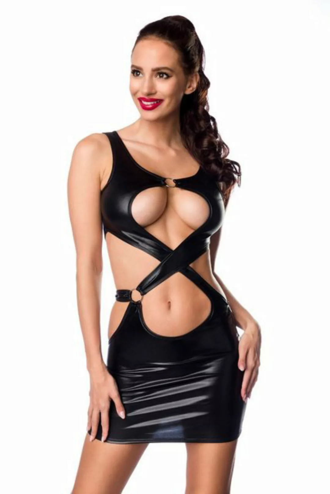 Saresia Minikleid Saresia Schwarzes Wetlook Minikleid 18291 - (2XL,L,M,S,XL günstig online kaufen