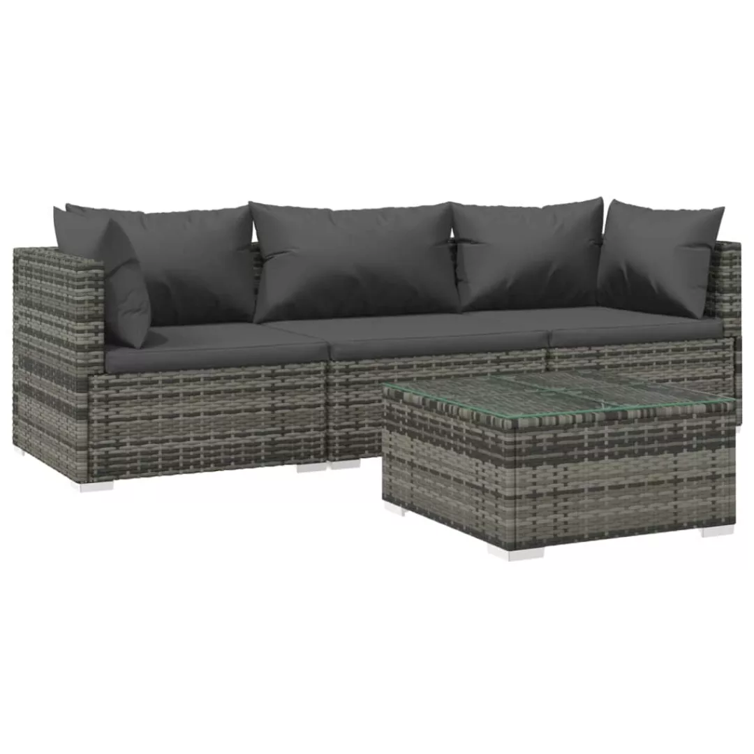 Vidaxl 4-tlg. Garten-lounge-set Mit Kissen Poly Rattan Grau günstig online kaufen